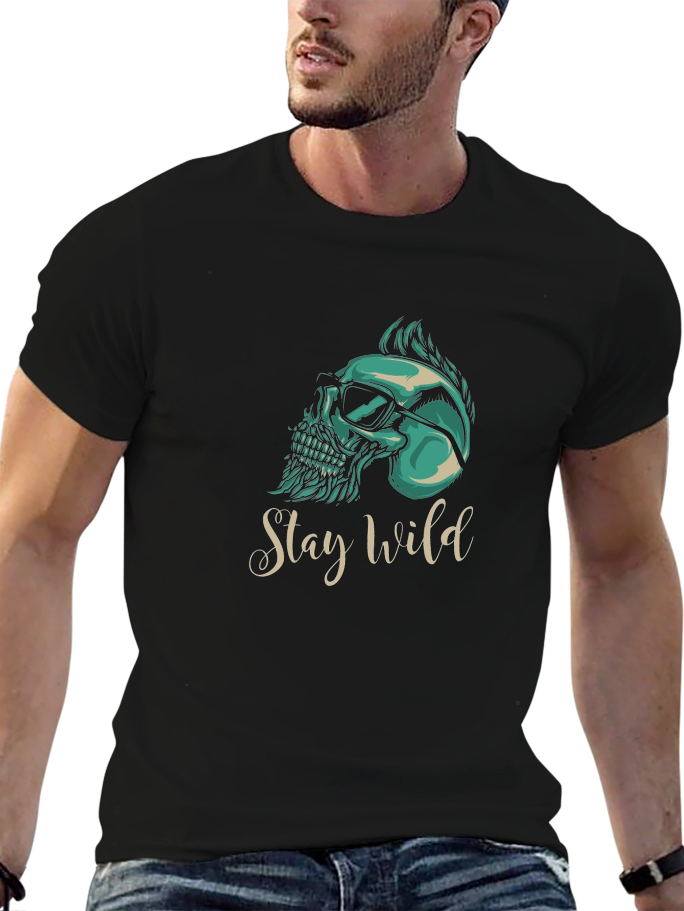 Black Stay Wild Skull Graphic T-Shirt - Black view 6