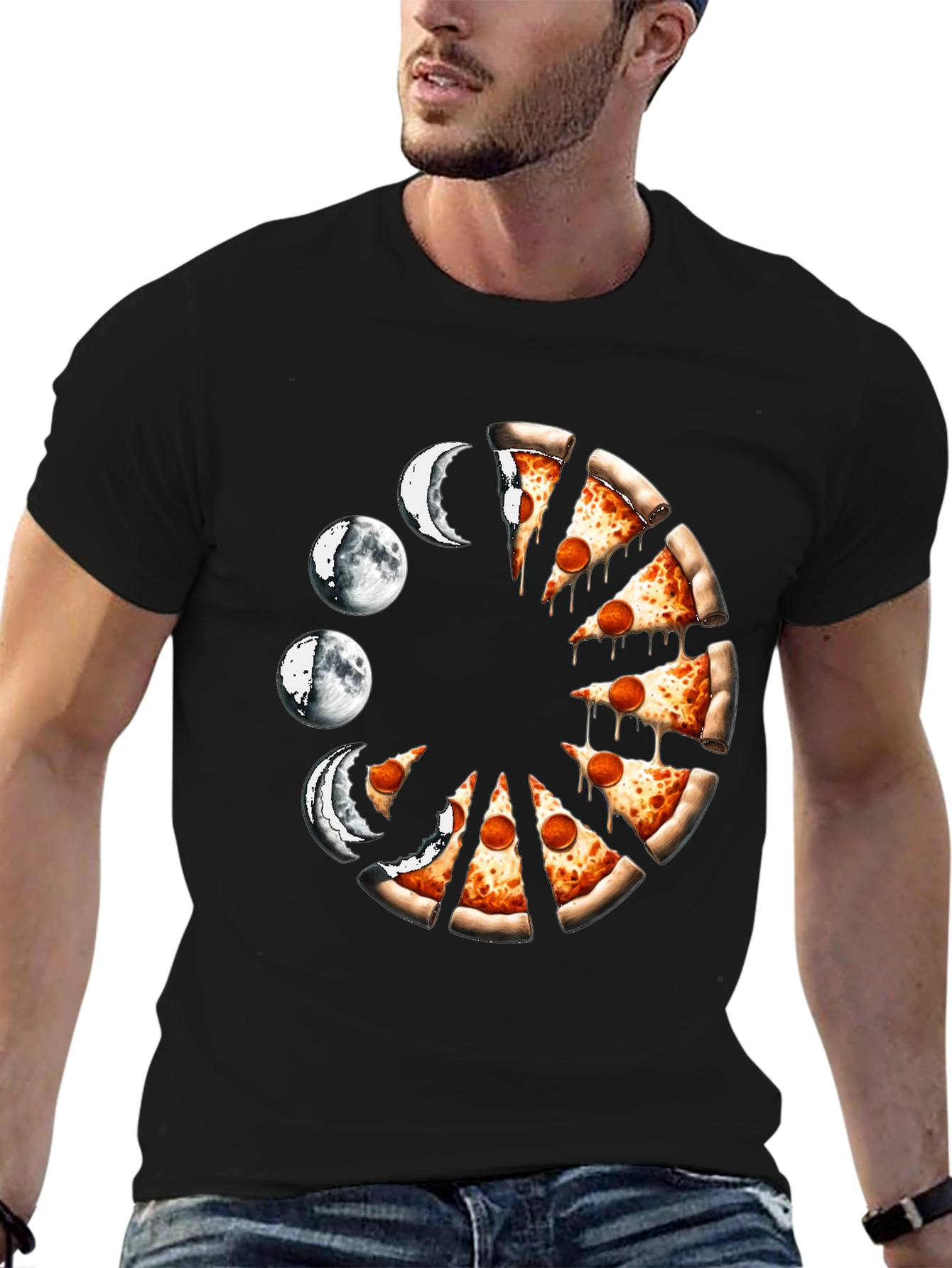 Black Pizza Moon Phases Graphic Tee view 6