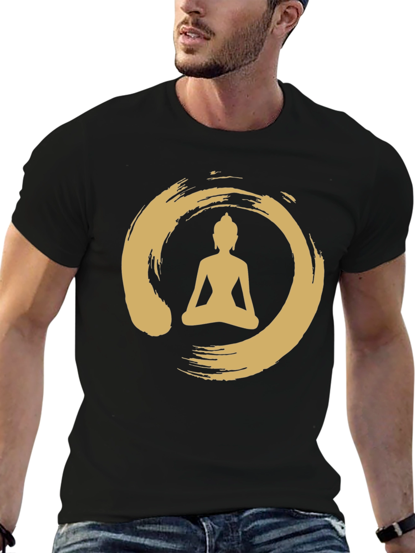 Black Enso Zen Circle Buddha T-Shirt - Black view 6