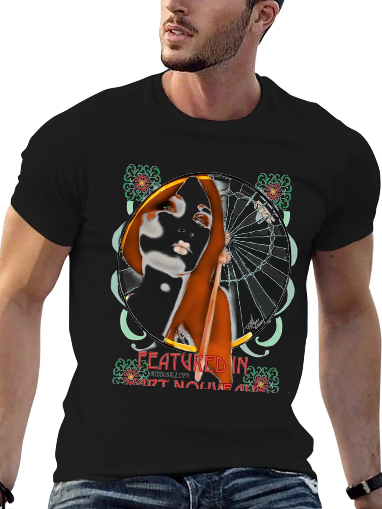Black Art Nouveau Woman Graphic Tee view 6