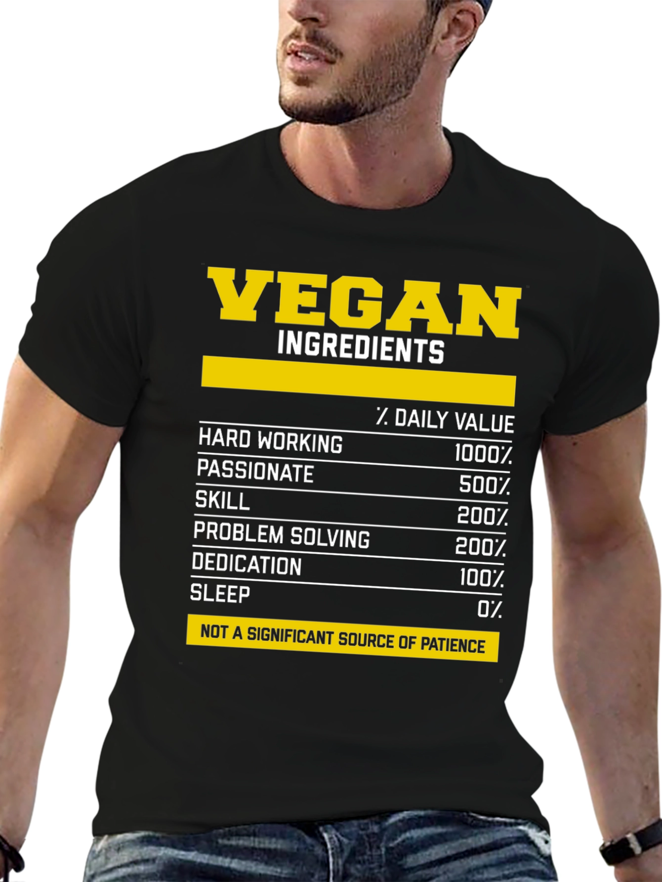 Black Vegan Ingredients T-Shirt - Funny Nutrition Facts Tee view 6