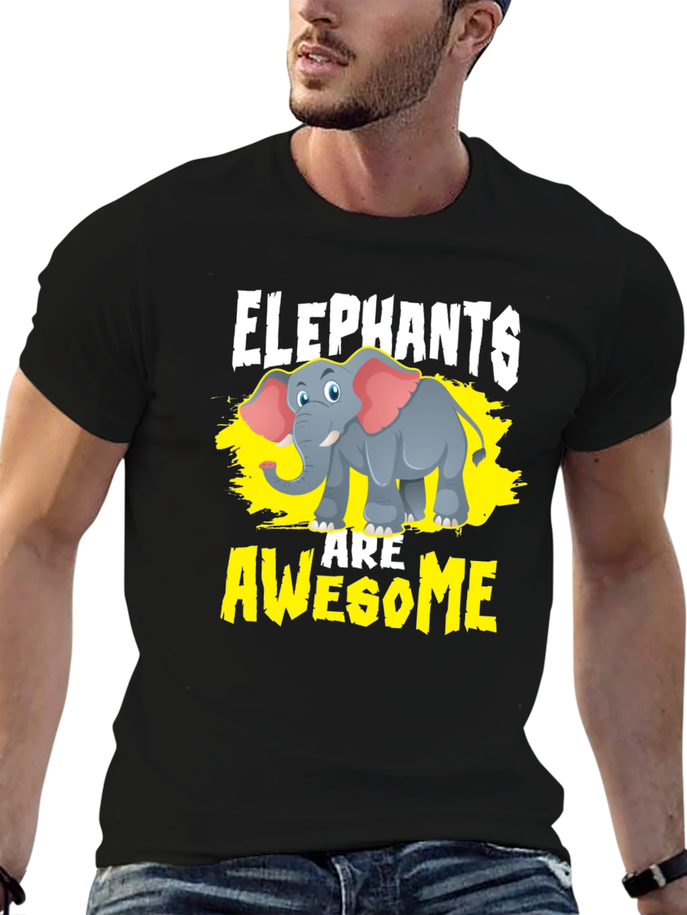 Black Elephants Are Awesome Graphic Tee - Black view 6