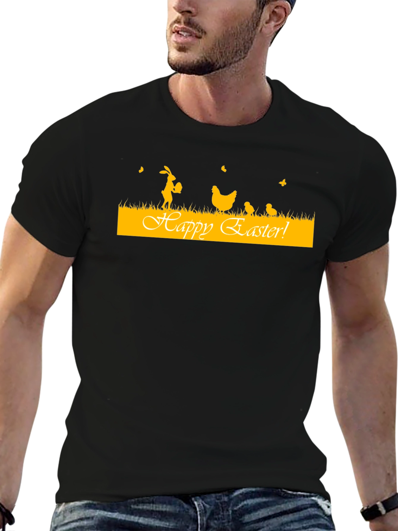 Camiseta Negra con Diseño de Pascua