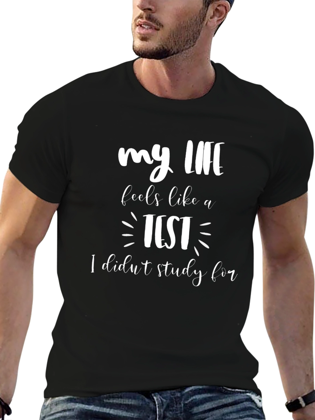 Black Funny "My Life Is A Test" Graphic Tee view 6
