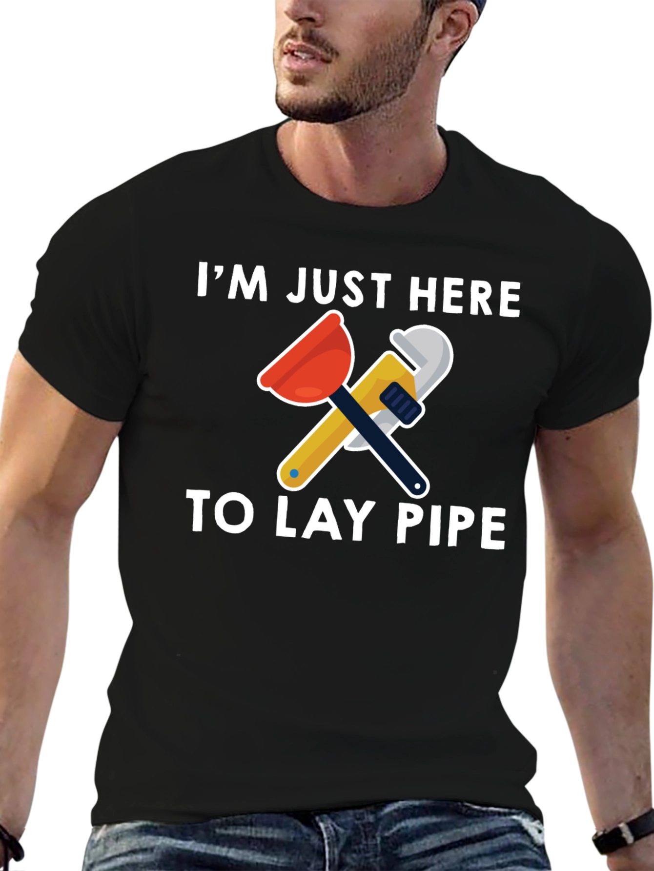 Black I'm Just Here To Lay Pipe T-Shirt view 6