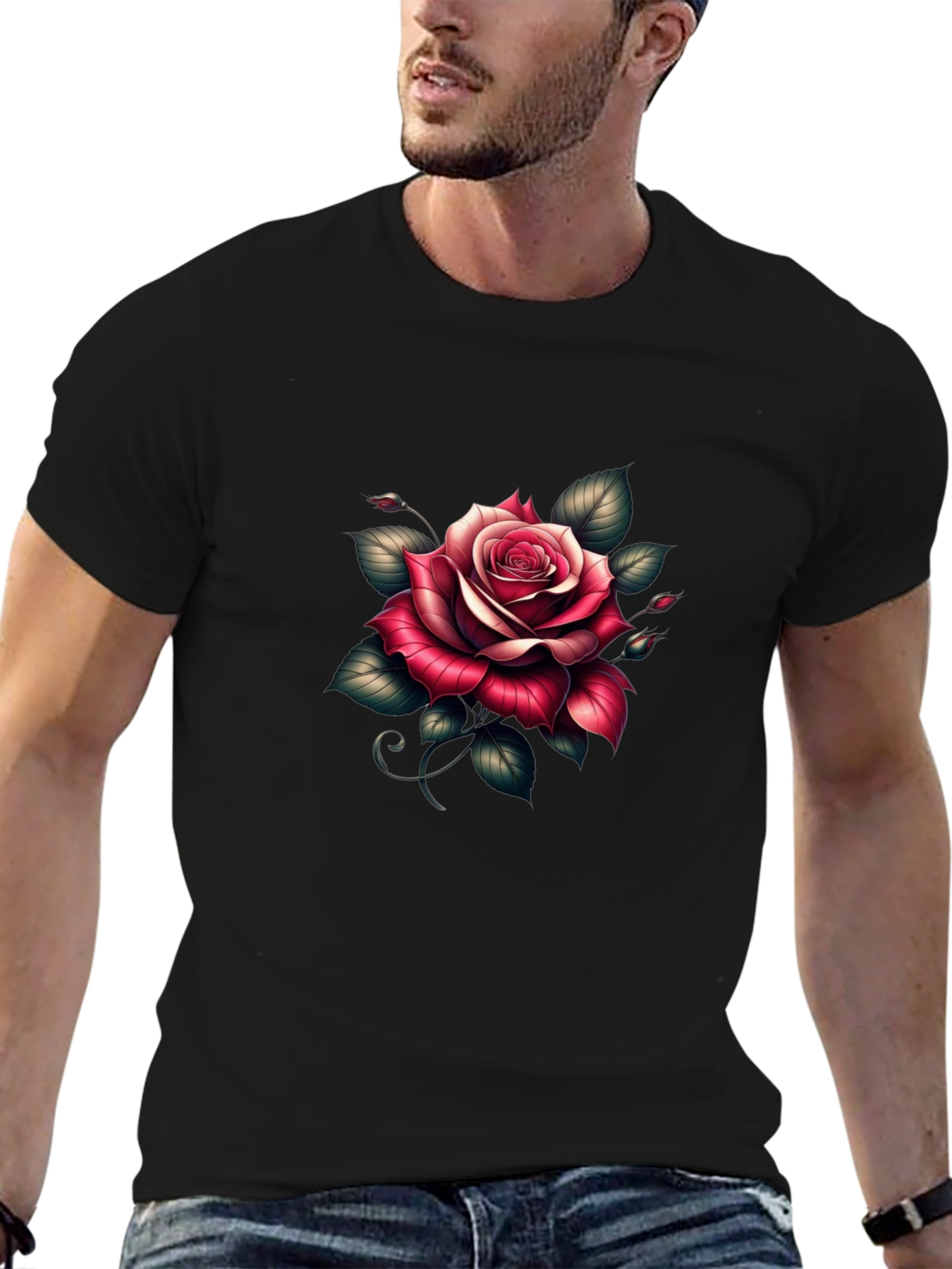 Black Rose Graphic Black T-Shirt - Floral Tee view 6