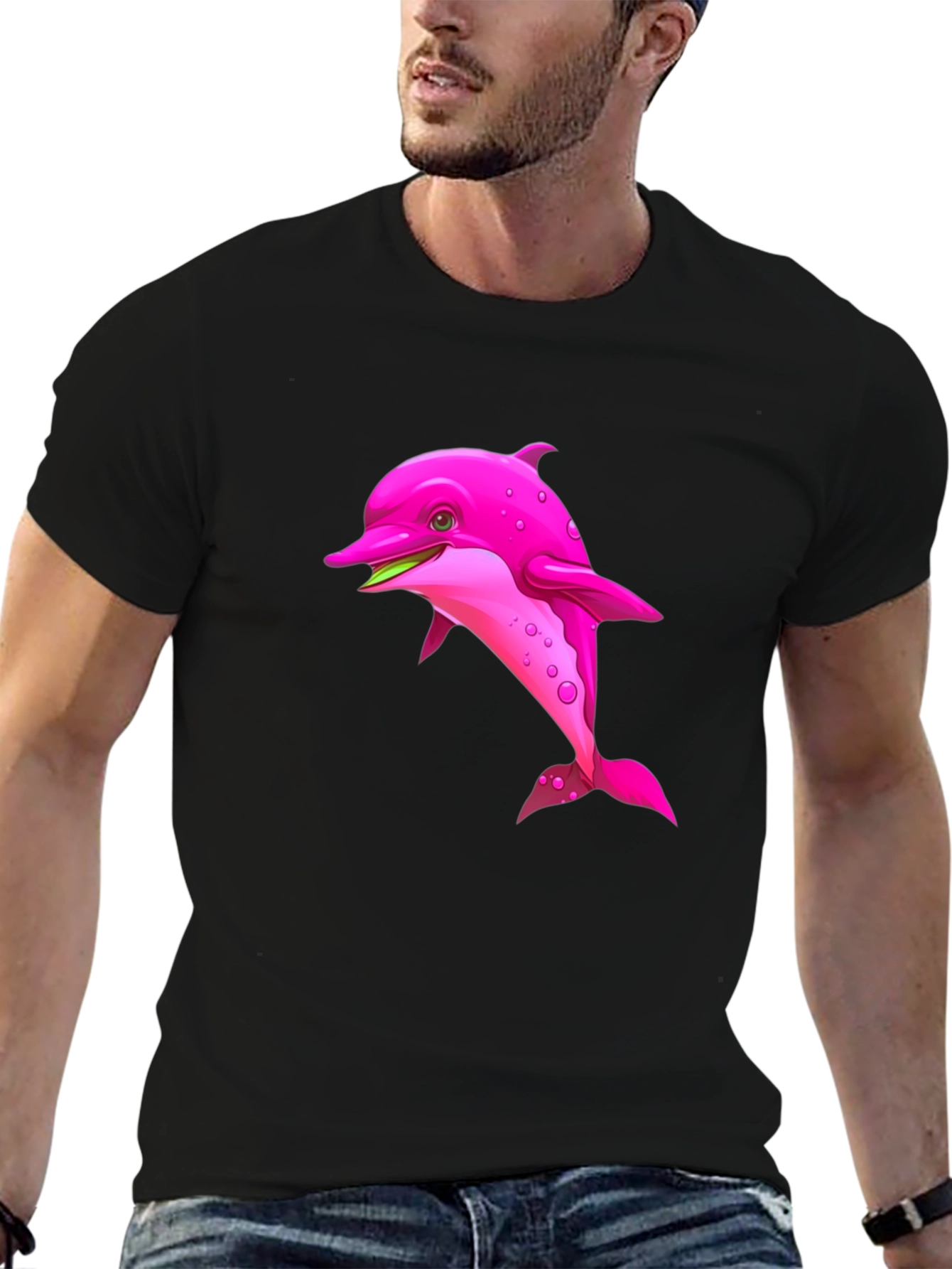 Black Pink Dolphin Graphic Black T-Shirt view 6