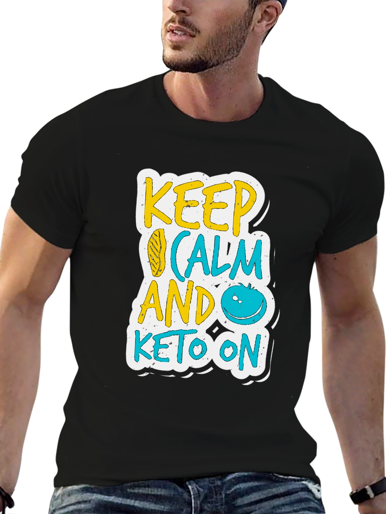 Black Keep Calm and Keto On Black T-Shirt view 6