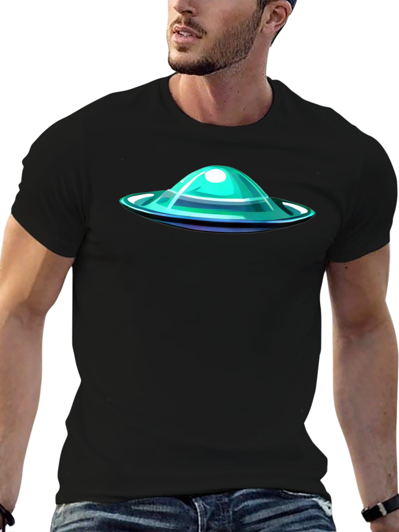 Black UFO Graphic Tee - Black Casual T-Shirt view 6