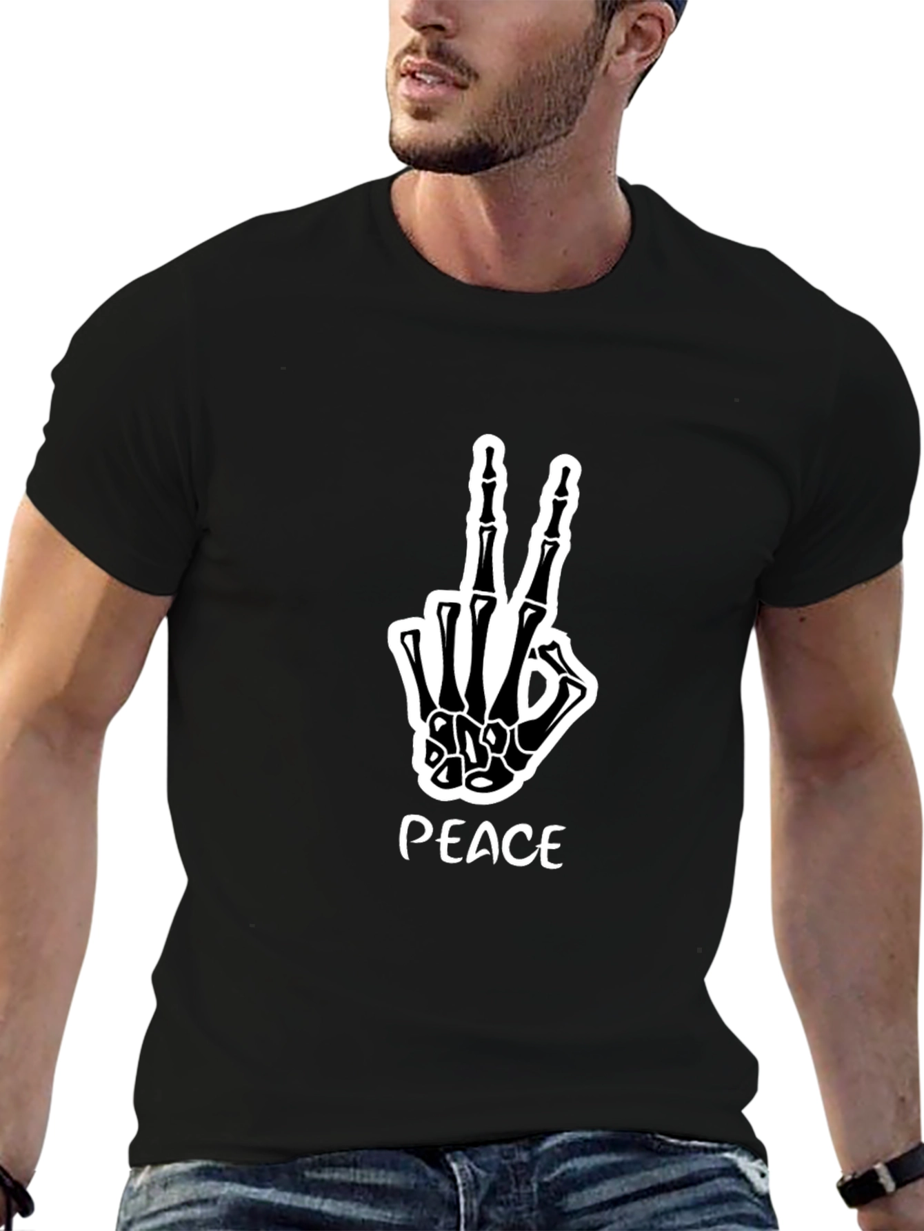 Black Peace Skeleton Hand Graphic Tee view 6