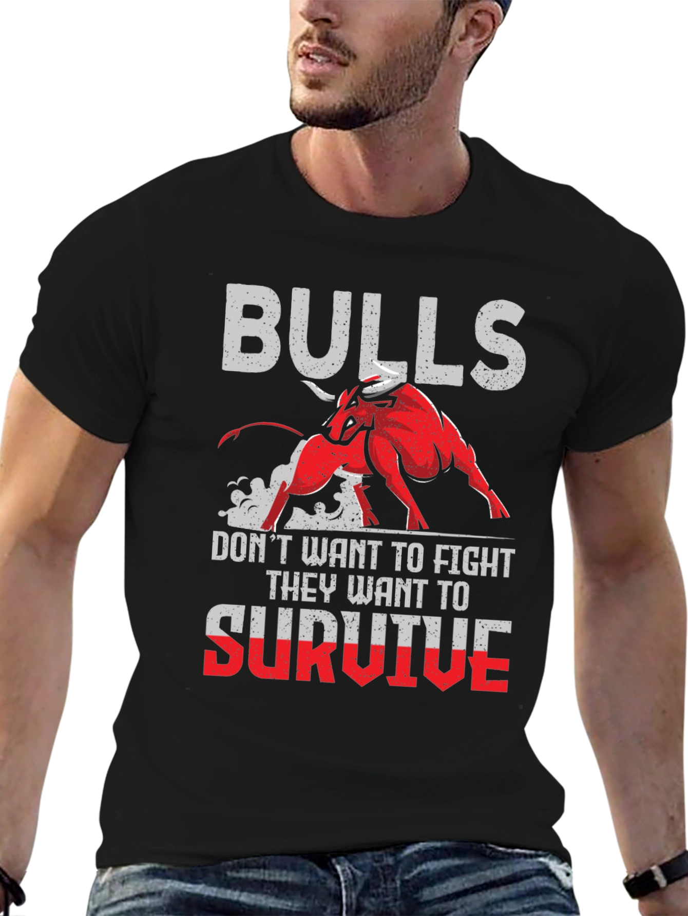 Black Bulls Graphic Print Black T-Shirt view 6