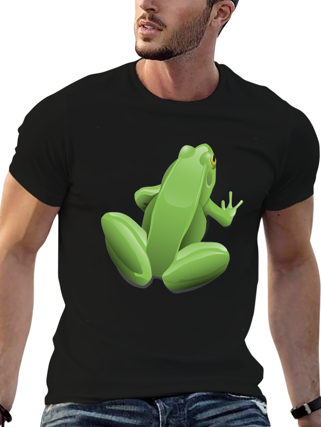 Black Green Frog Graphic Print Black T-Shirt view 6