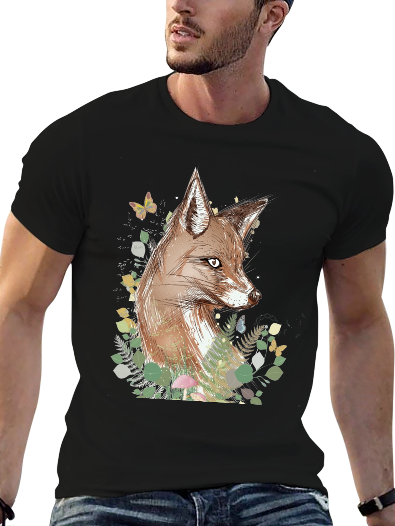 Black Fox Graphic Print Black T-Shirt view 6