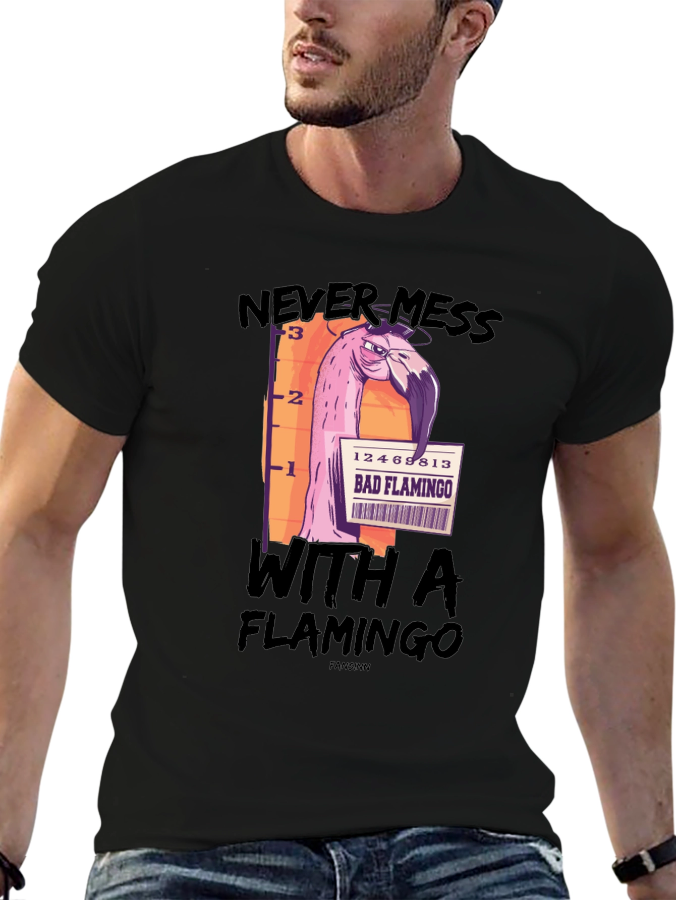 Black Bad Flamingo Graphic Tee - Mens Black T-Shirt view 6