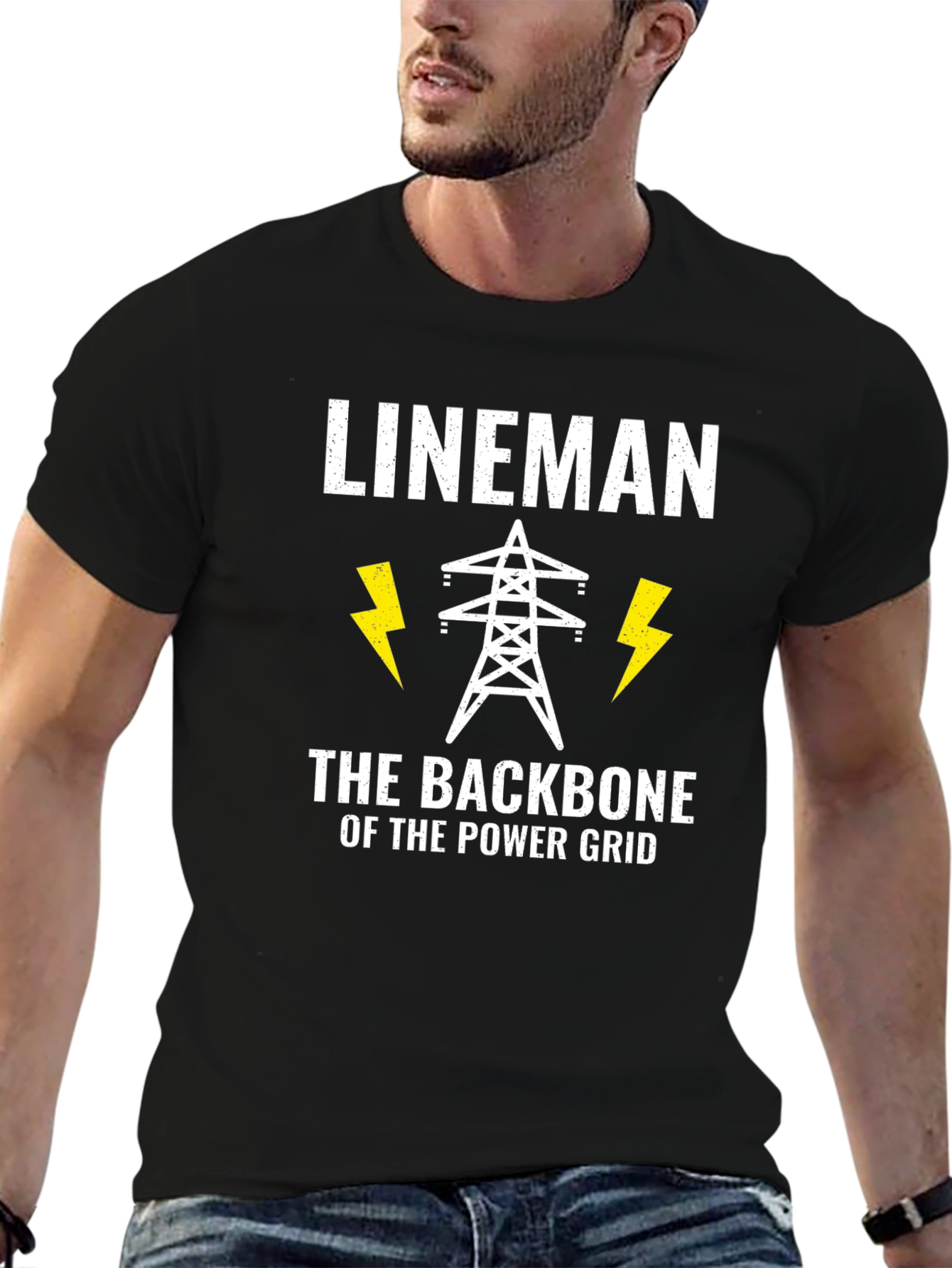 Black Lineman Power Grid Backbone Black T-Shirt view 6