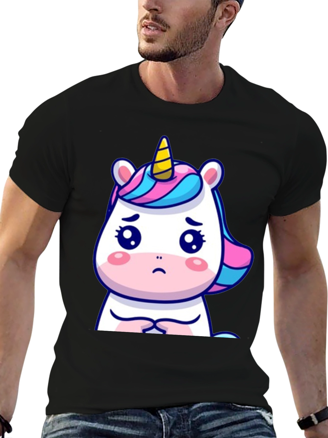 Black Sad Unicorn Graphic Tee - Black Cotton Comfort view 6