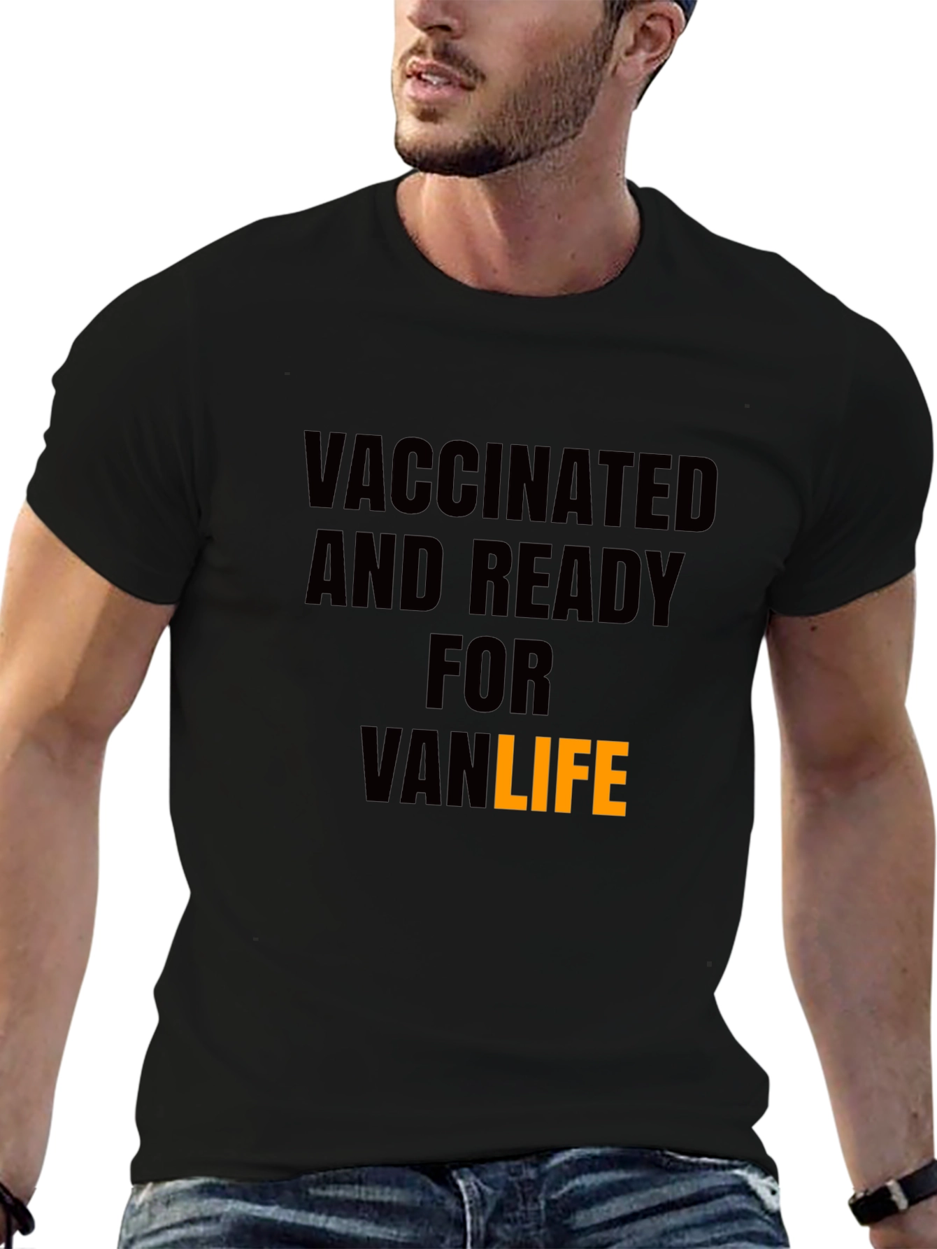 Black Vaccinated Van Life T-Shirt - Black view 6