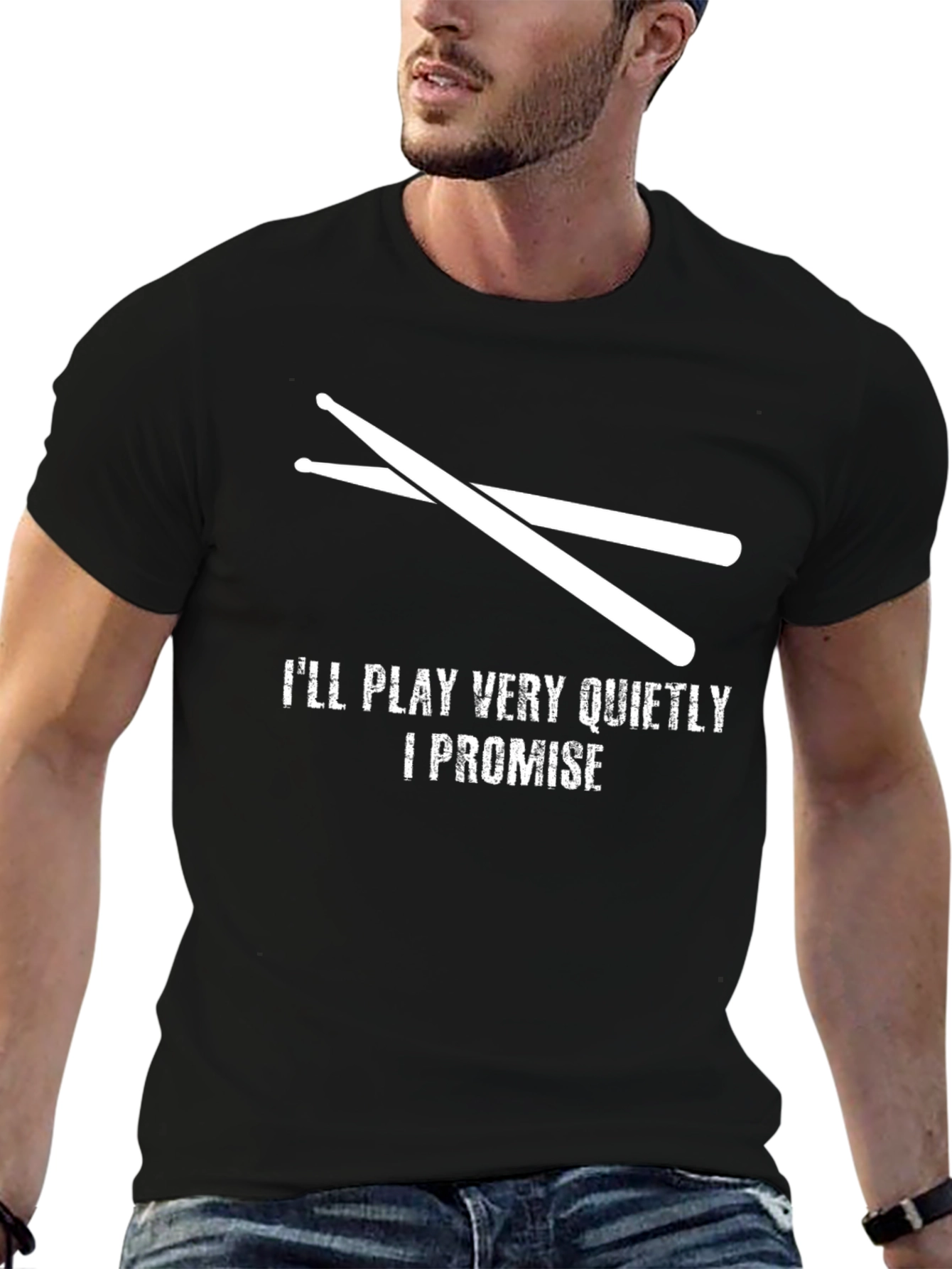Black Drummer T-Shirt - I'll Play Very Quietly Promise view 6