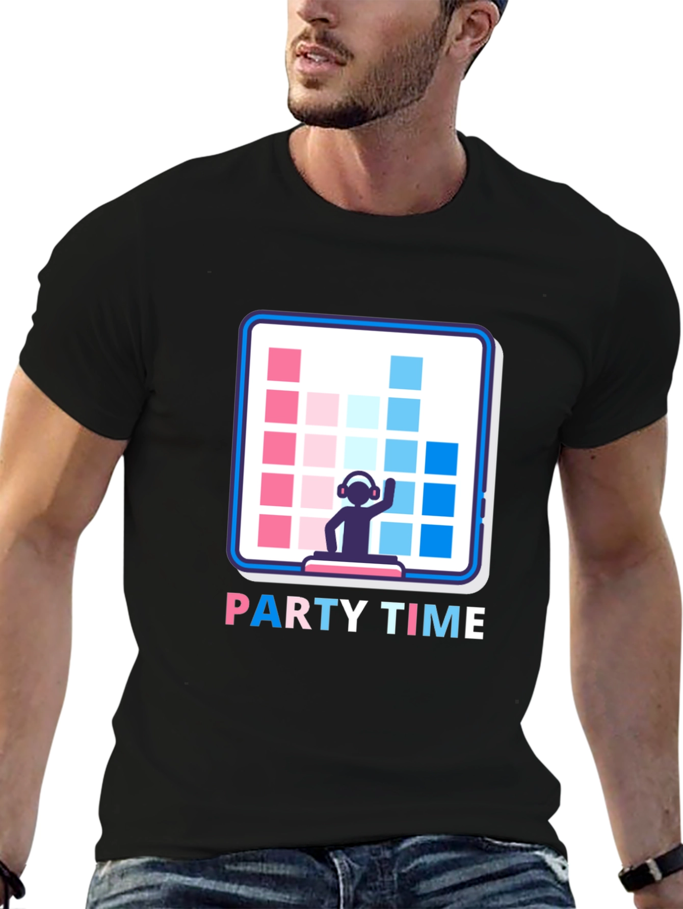 Black Party Time DJ Graphic Tee - Black Cotton T-Shirt view 6