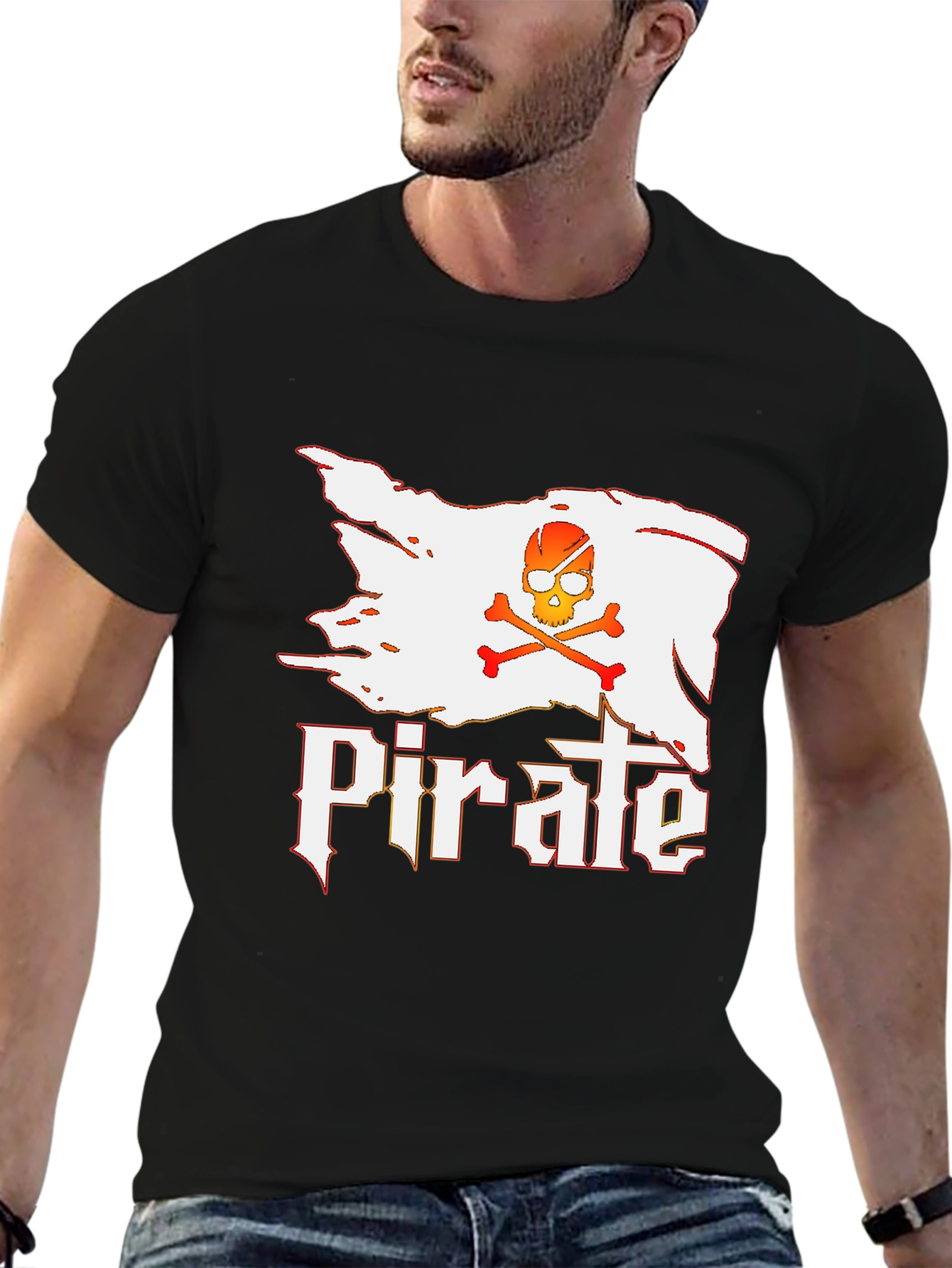 Black Pirate Skull Graphic T-Shirt - Black Cotton Tee view 6