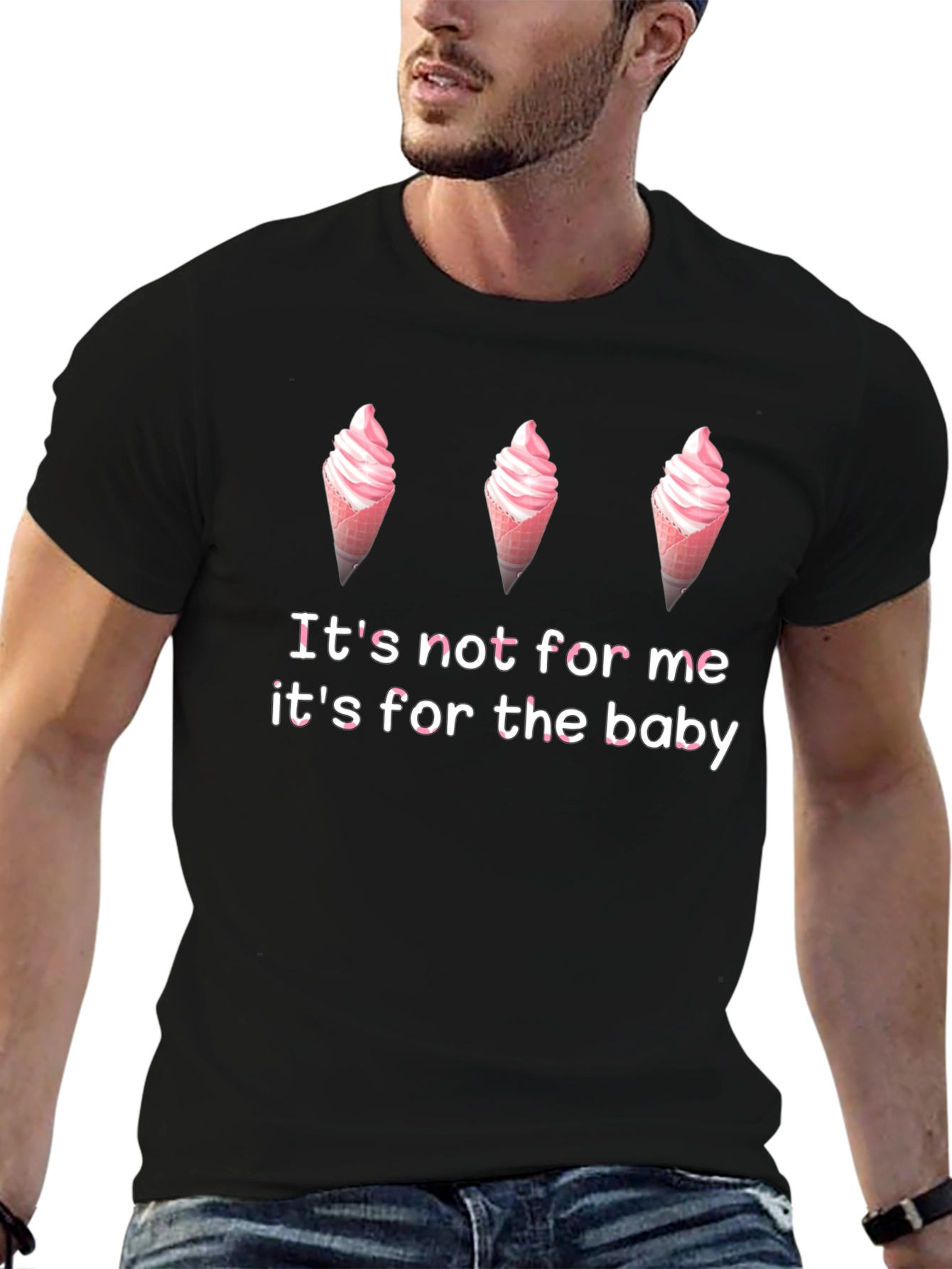 Black Funny Pregnancy Ice Cream T-Shirt - "It's For The Baby" view 6