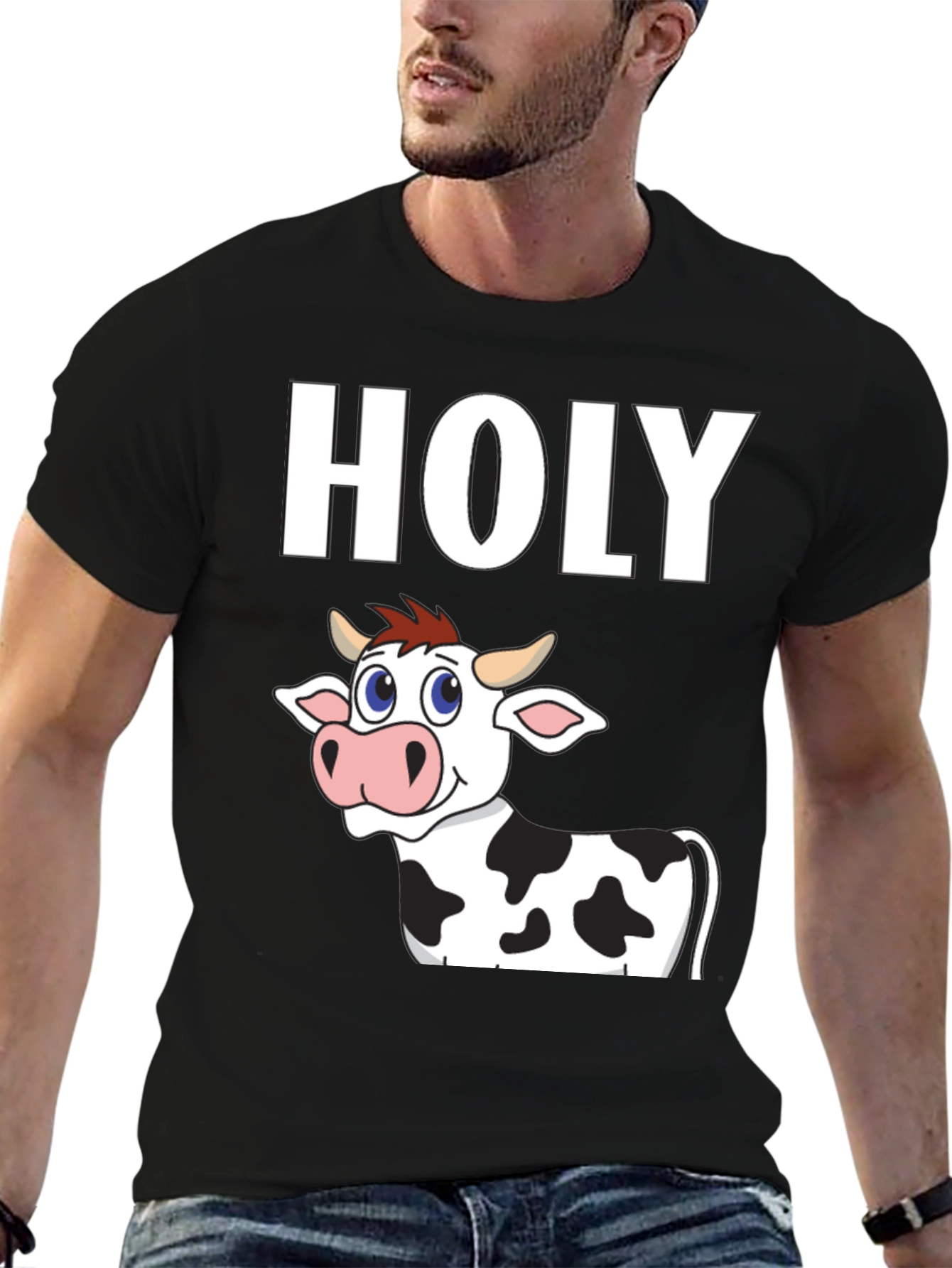 Black Holy Cow T-Shirt - Funny Cartoon Animal Tee view 6