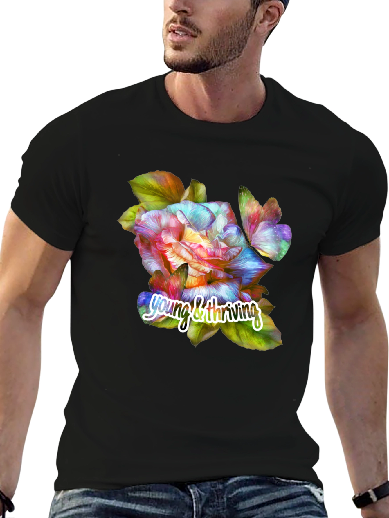 Black Young & Thriving Floral Graphic T-Shirt view 6