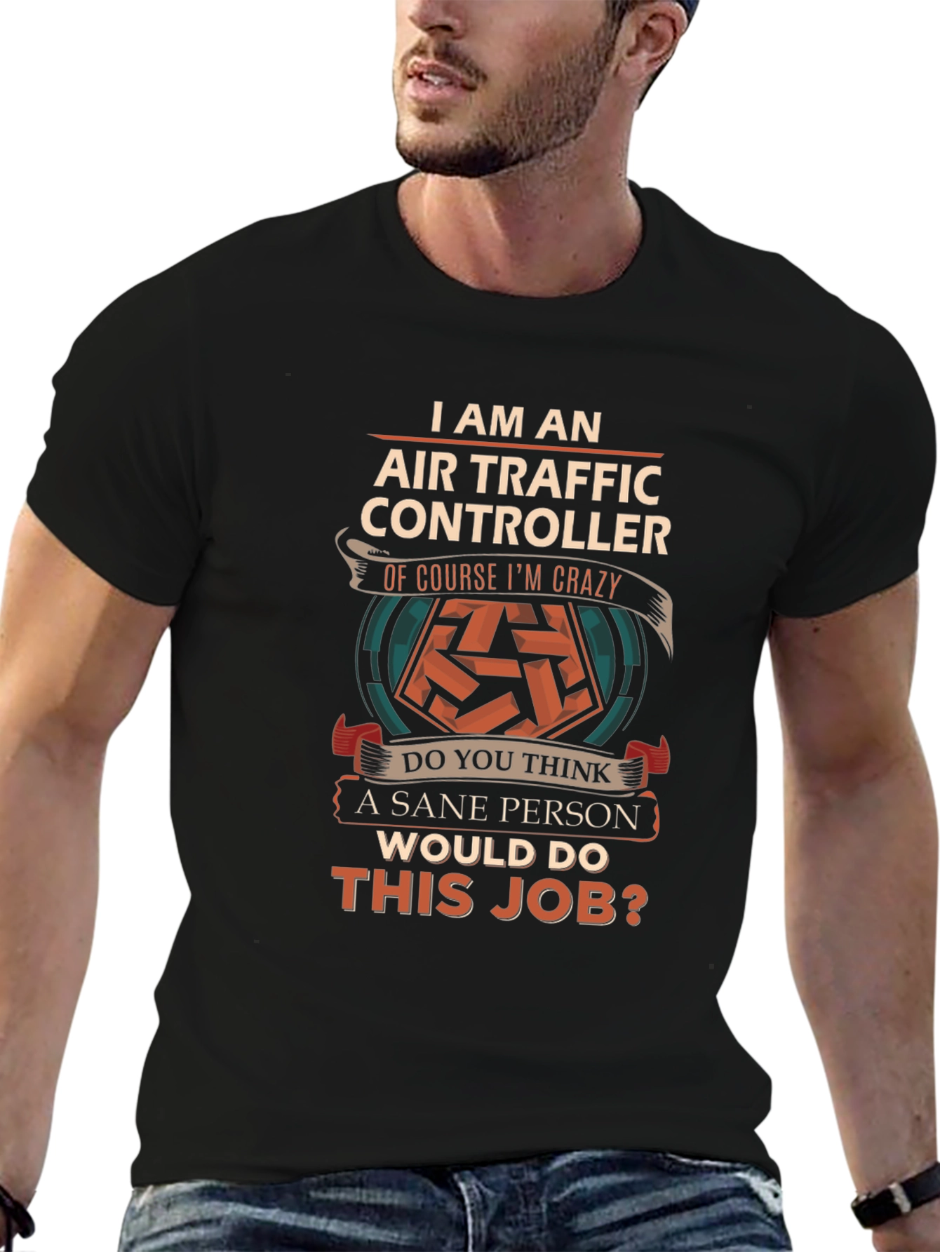 Black Air Traffic Controller Crazy Job T-Shirt view 6