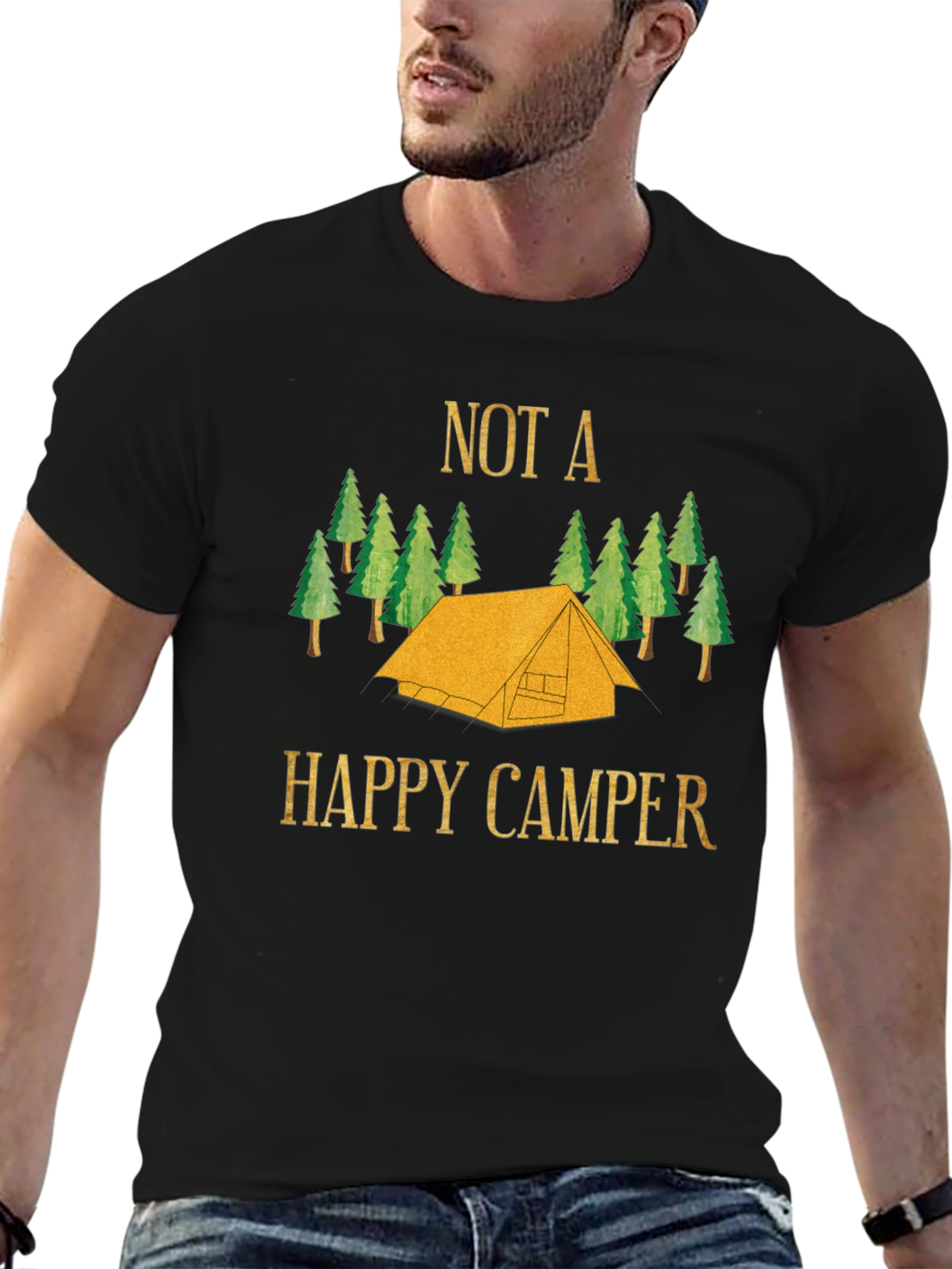 Black Not a Happy Camper Graphic Tee - Black Cotton view 6