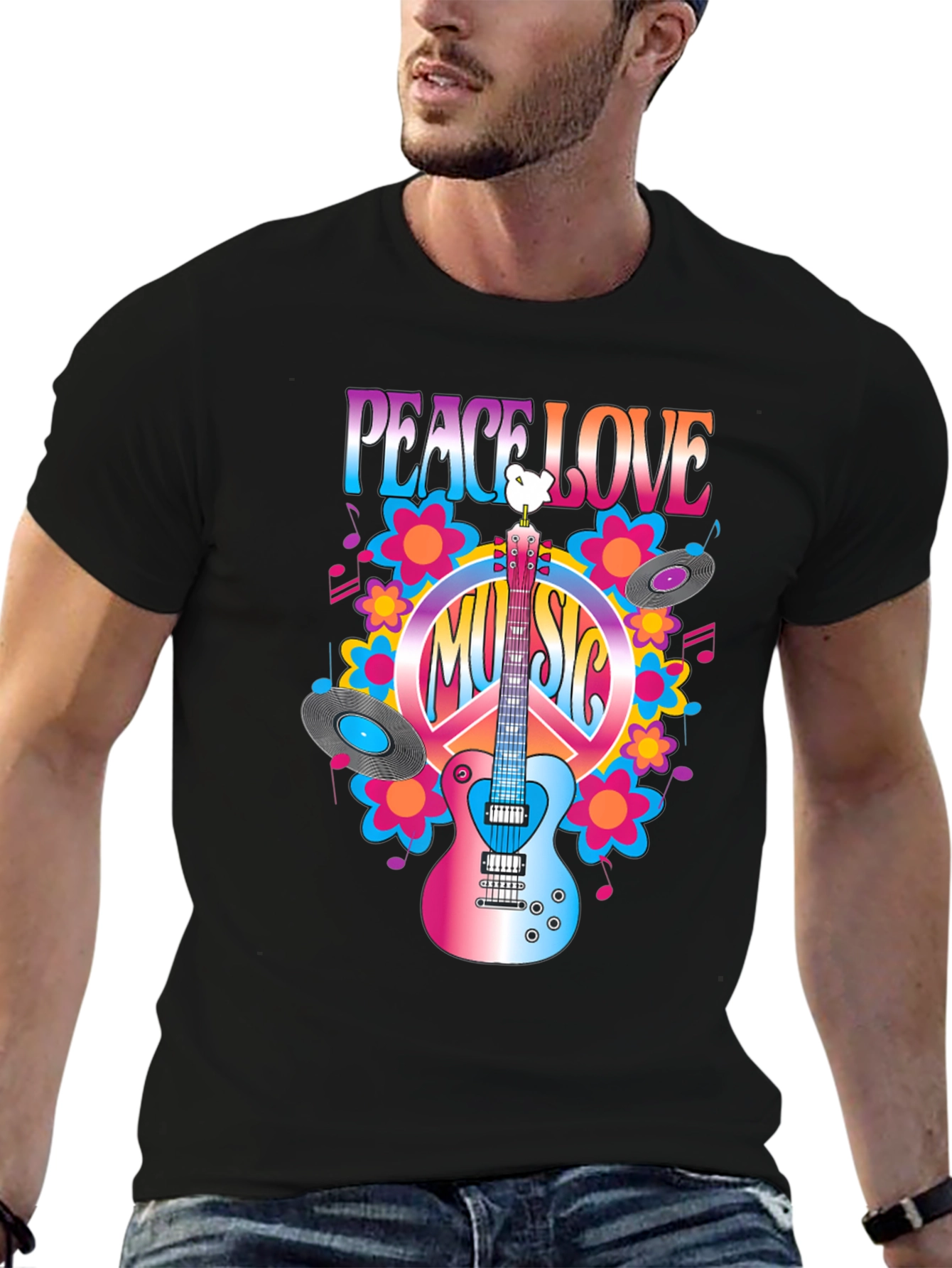 Black Peace Love Music T-Shirt view 6