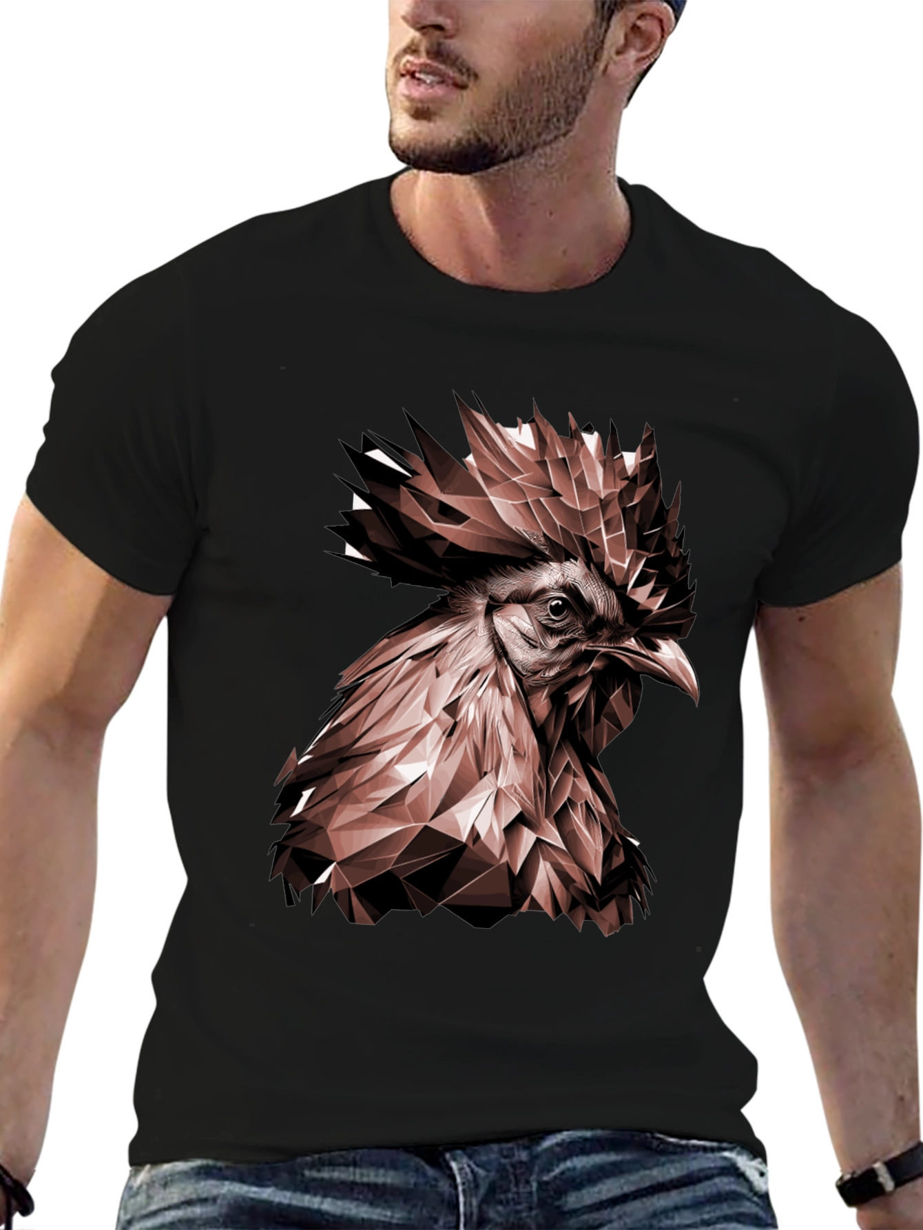 Black Geometric Rooster Graphic Tee - Bold & Stylish view 6