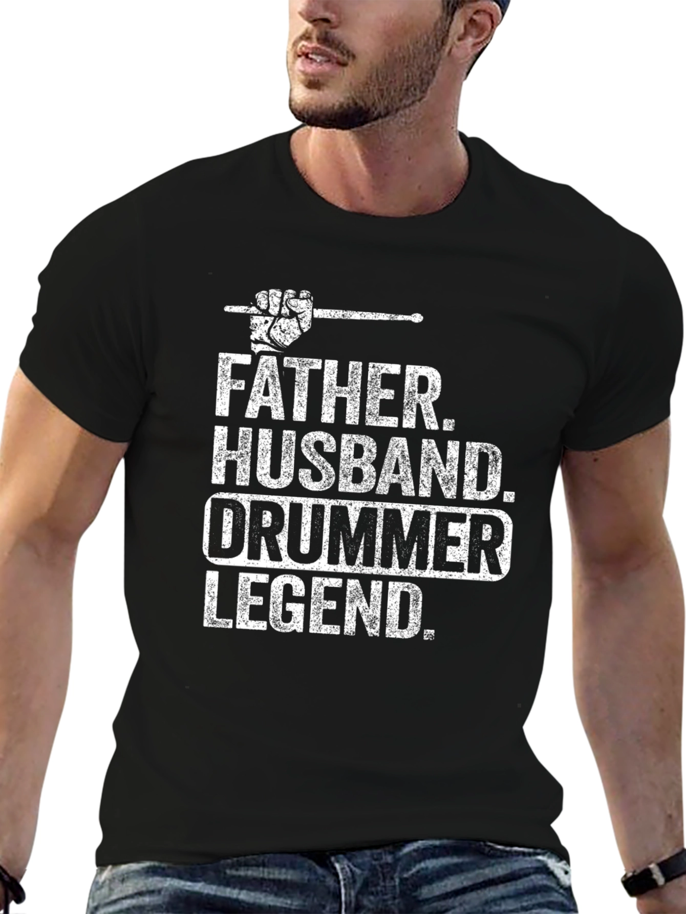 Black Father Husband Drummer Legend T-Shirt view 6