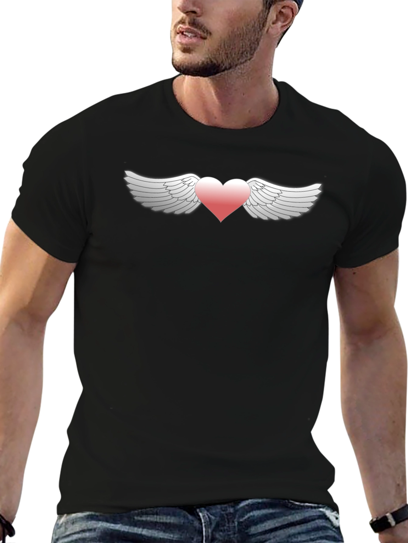 Black Heart with Wings Graphic Tee - Men's Black T-Shirt view 6