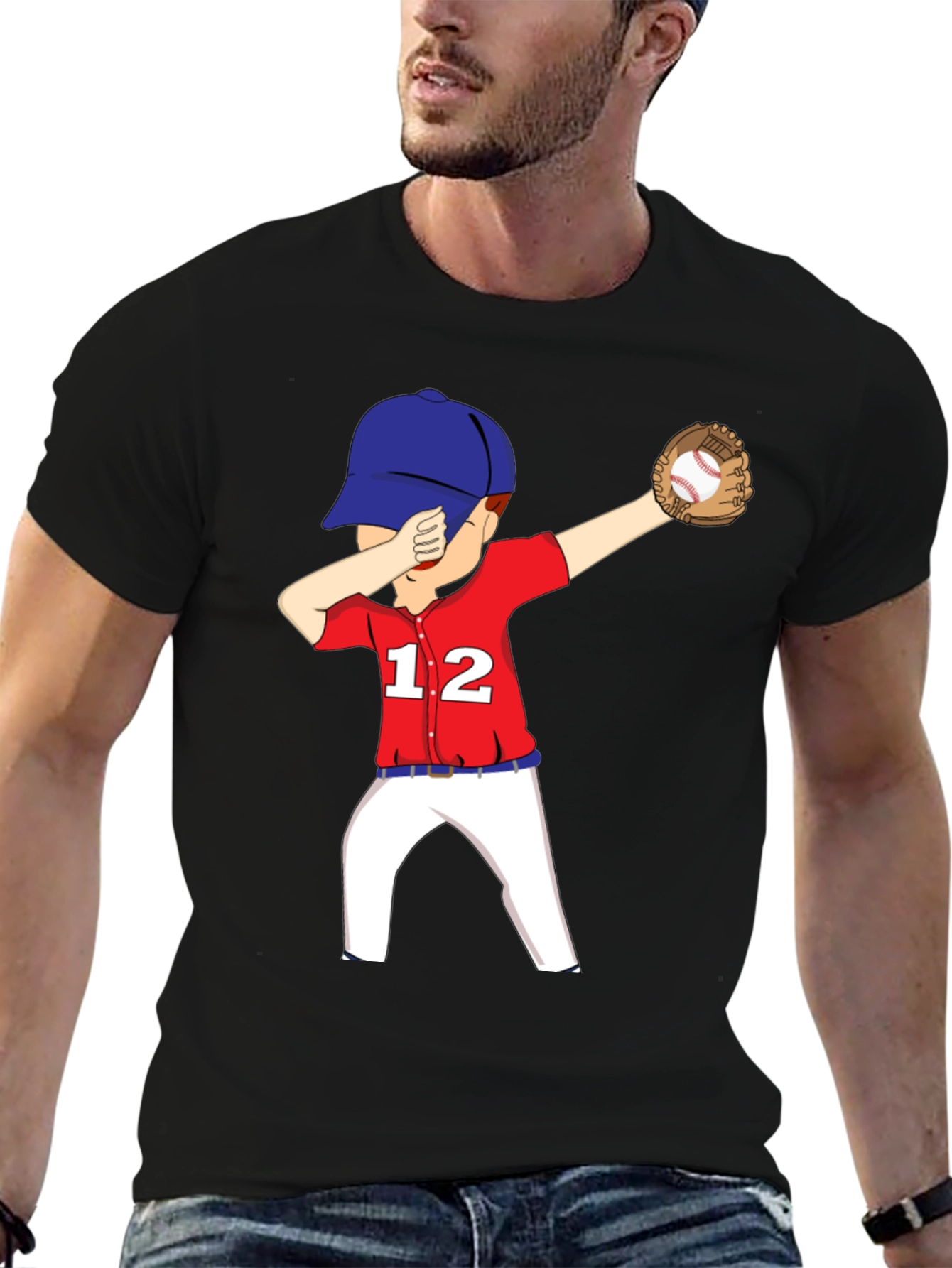 Black Dabbing Baseball Player Graphic T-Shirt view 6