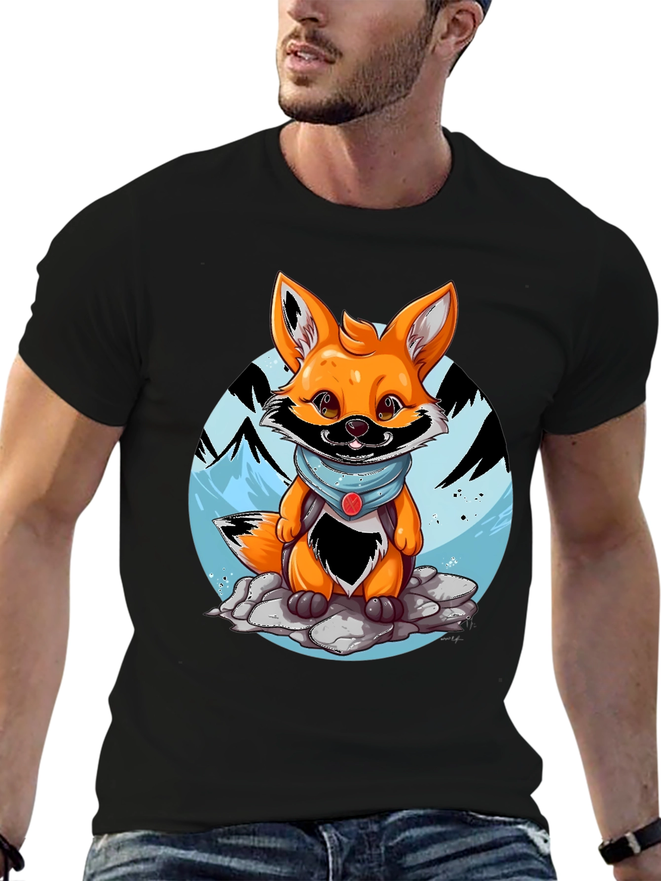 Black Cartoon Fox Graphic Tee - Adventure Ready! view 6