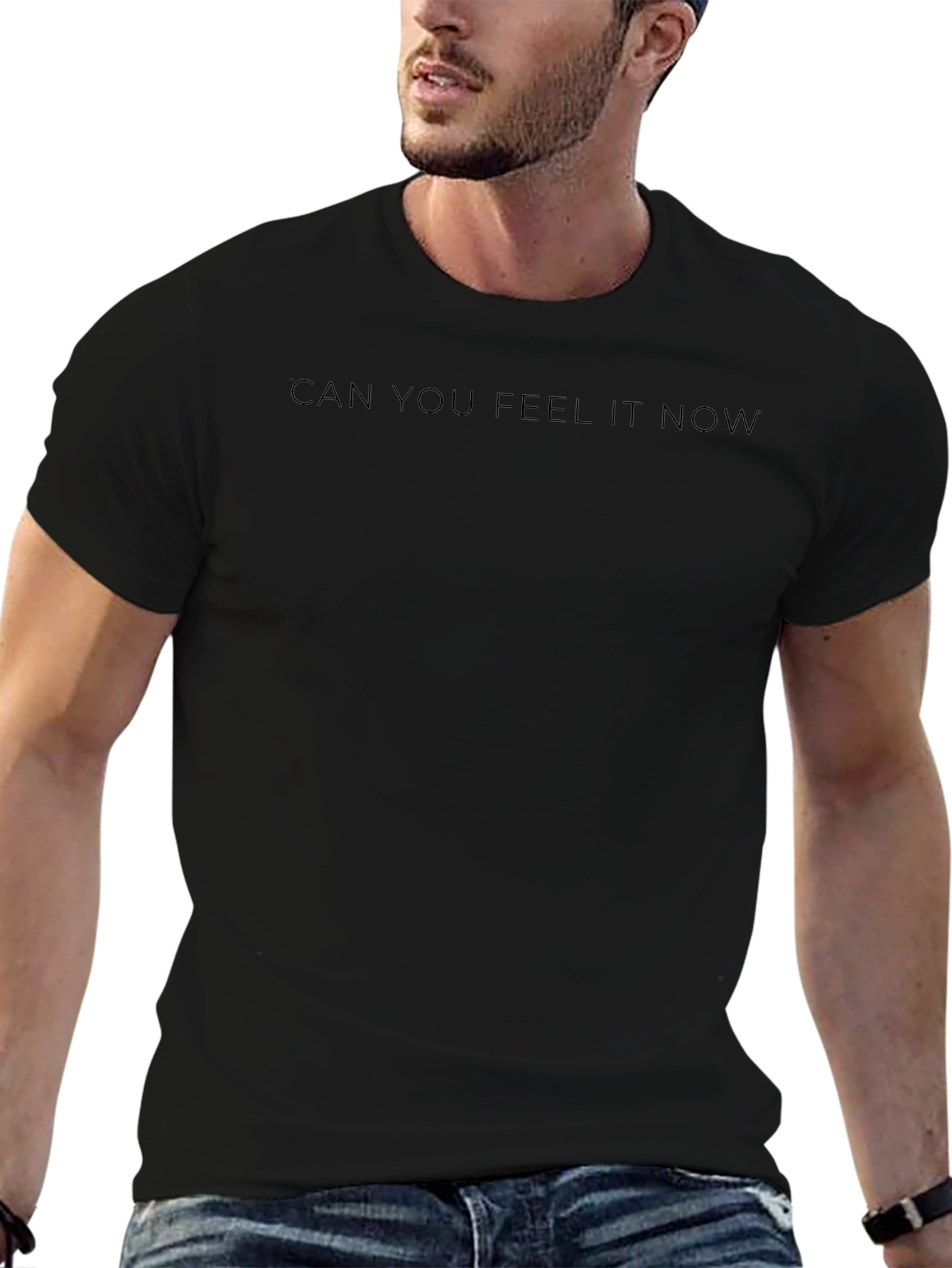 Black Can You Feel It Now Tee - Solid Black Crew Neck view 6