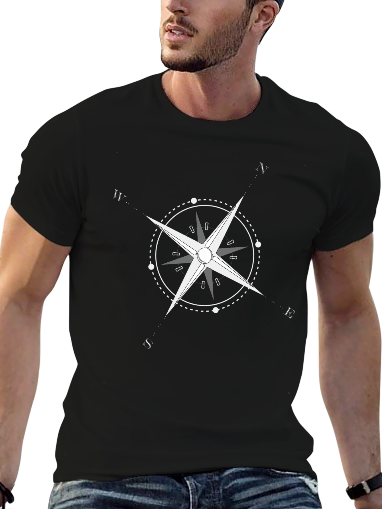 Black Compass Rose Graphic Tee - Black Casual Style view 6