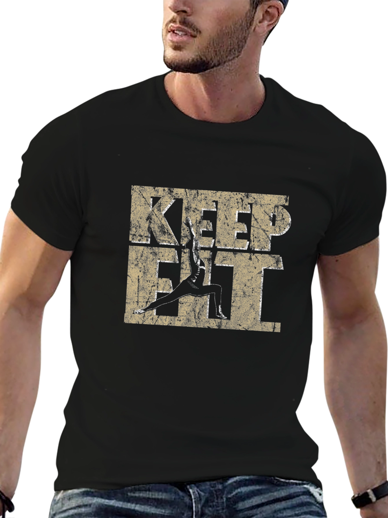 Black Keep Fit Graphic Tee - Motivational Workout Shirt view 6