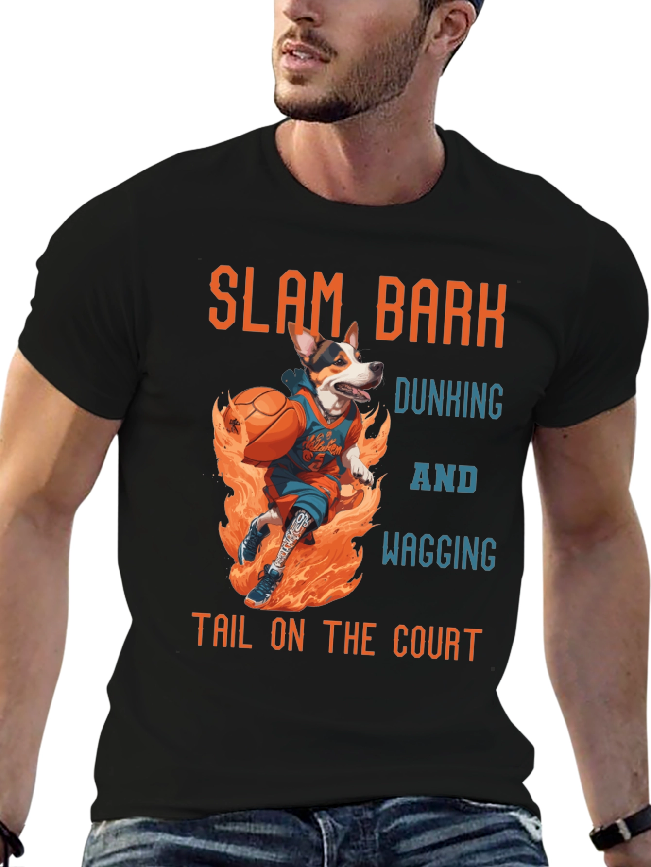 Black Slam Bark Dunking Dog Graphic T-Shirt view 6