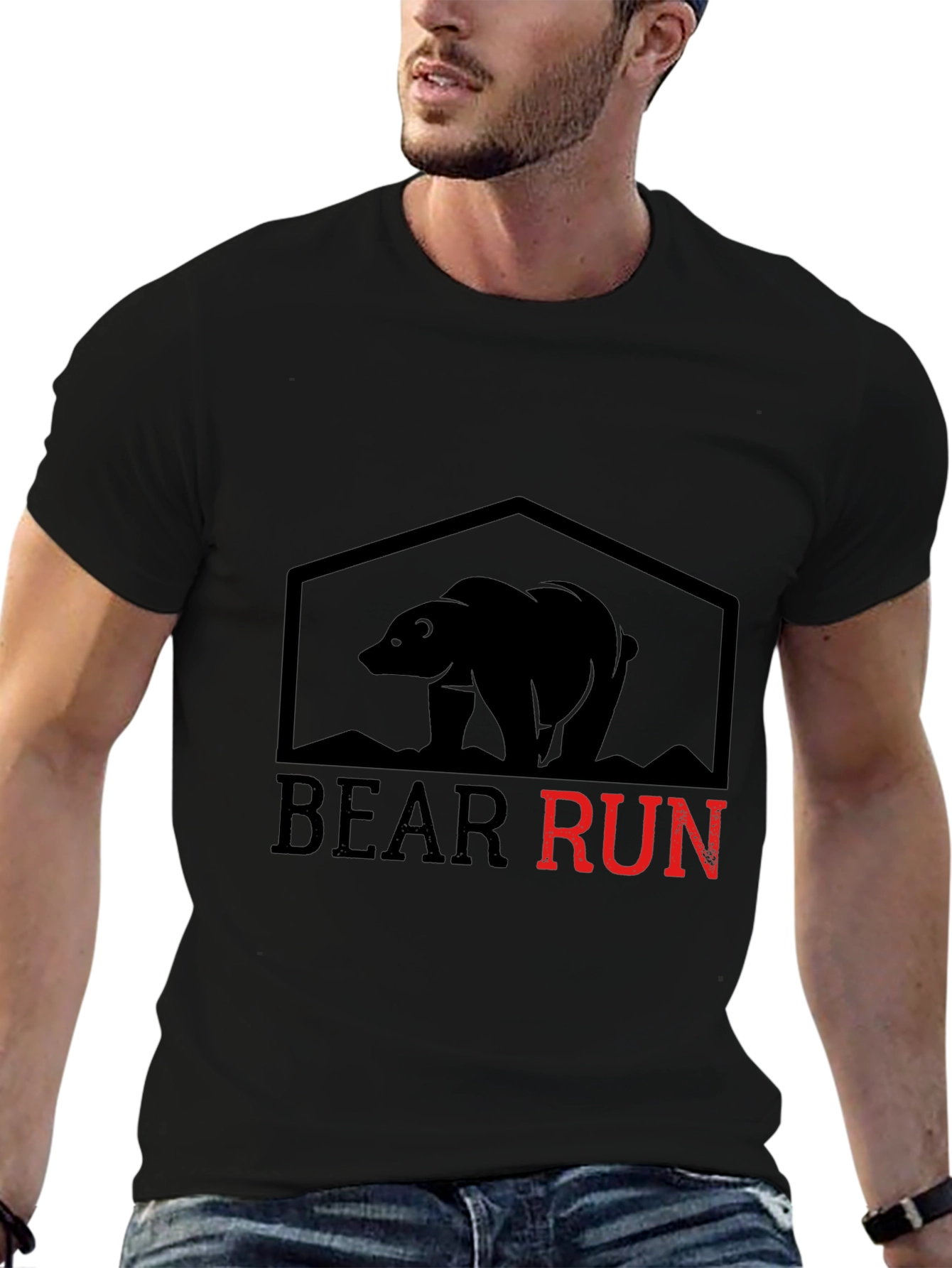 Black Bear Run Graphic Tee - Black Cotton T-Shirt view 6