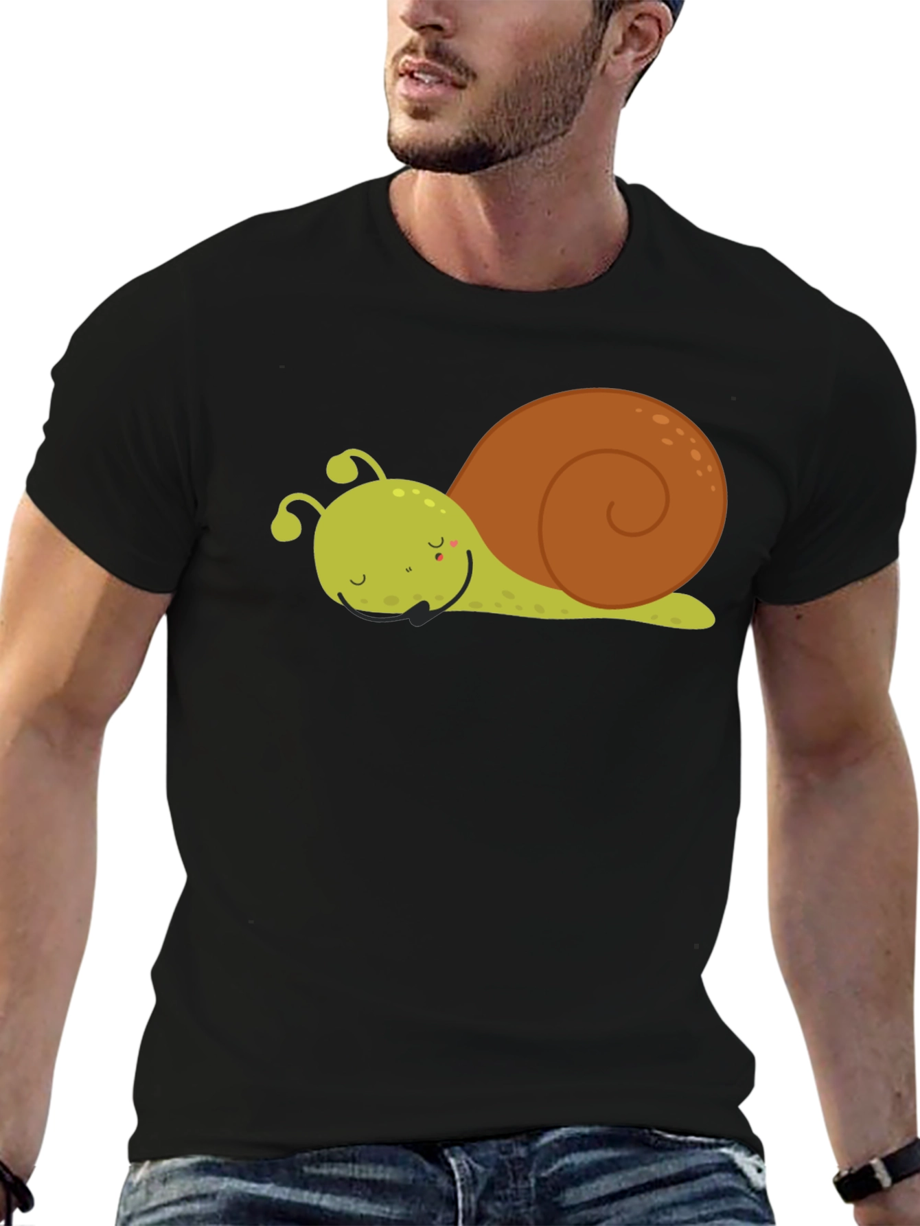 Black Cute Cartoon Snail Graphic Tee - Unisex Black T-Shirt view 6