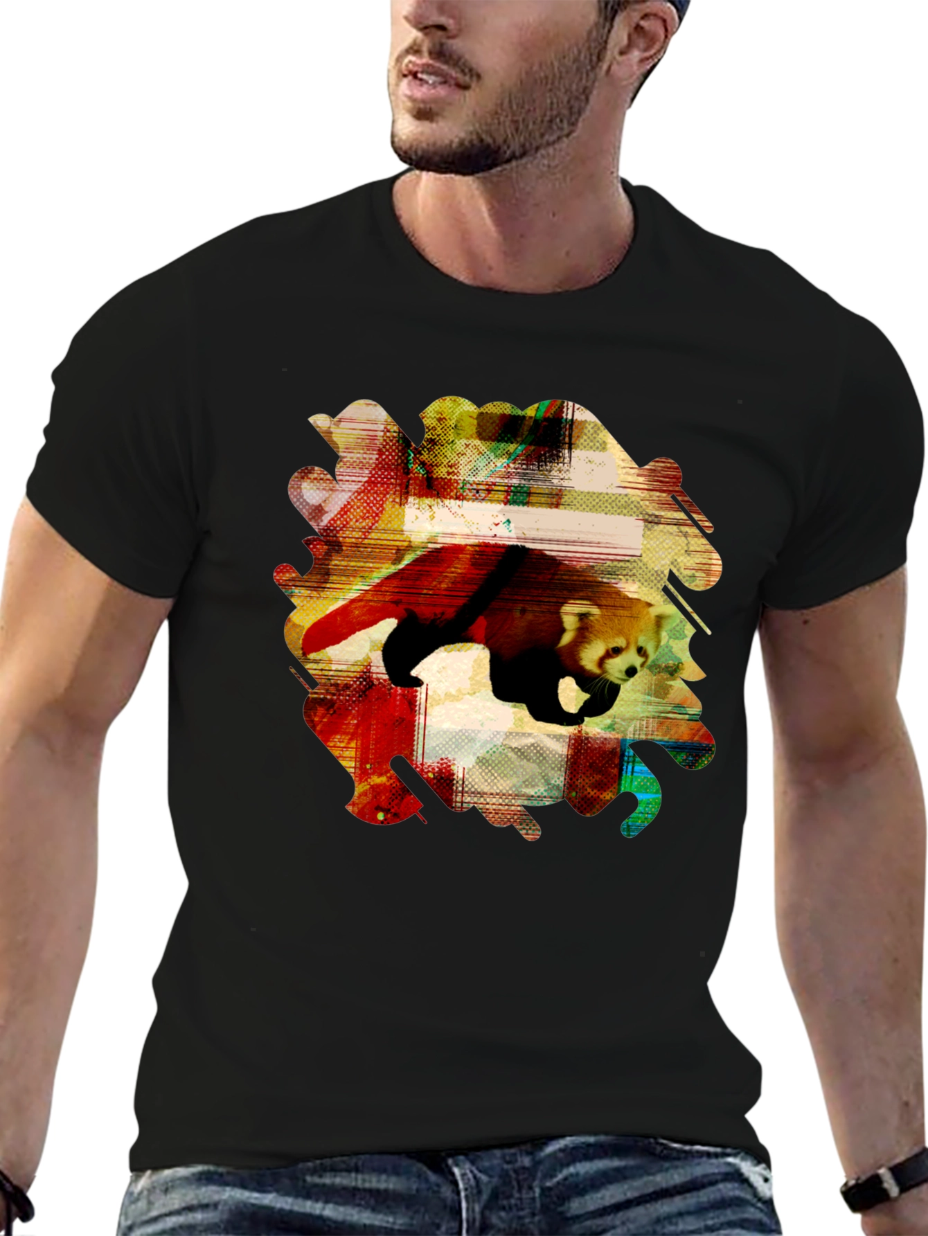 Black Red Panda Graphic Tee - Unique Abstract Design view 6