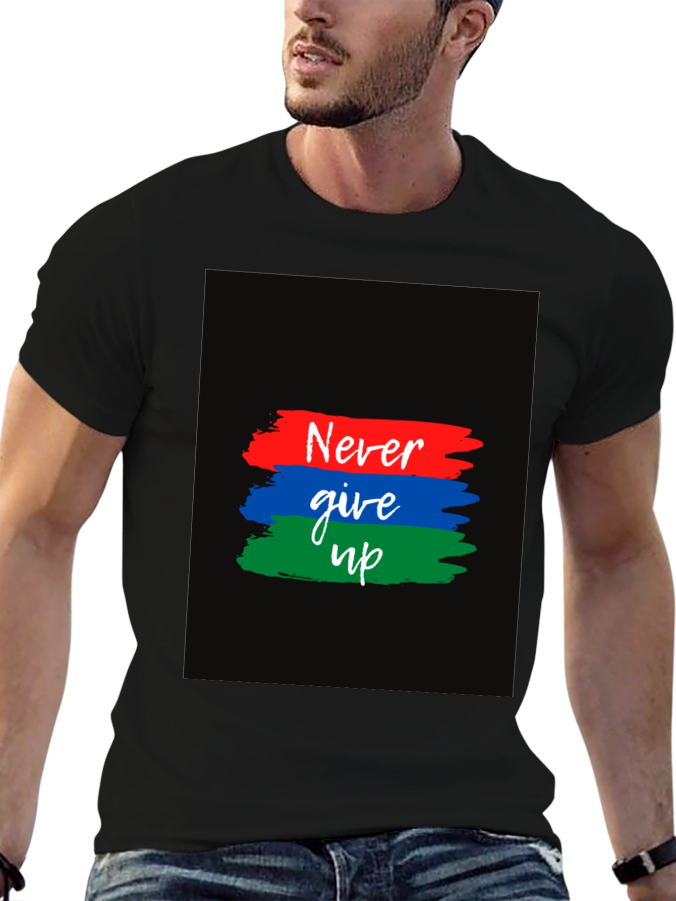 Black Never Give Up Graphic T-Shirt view 6