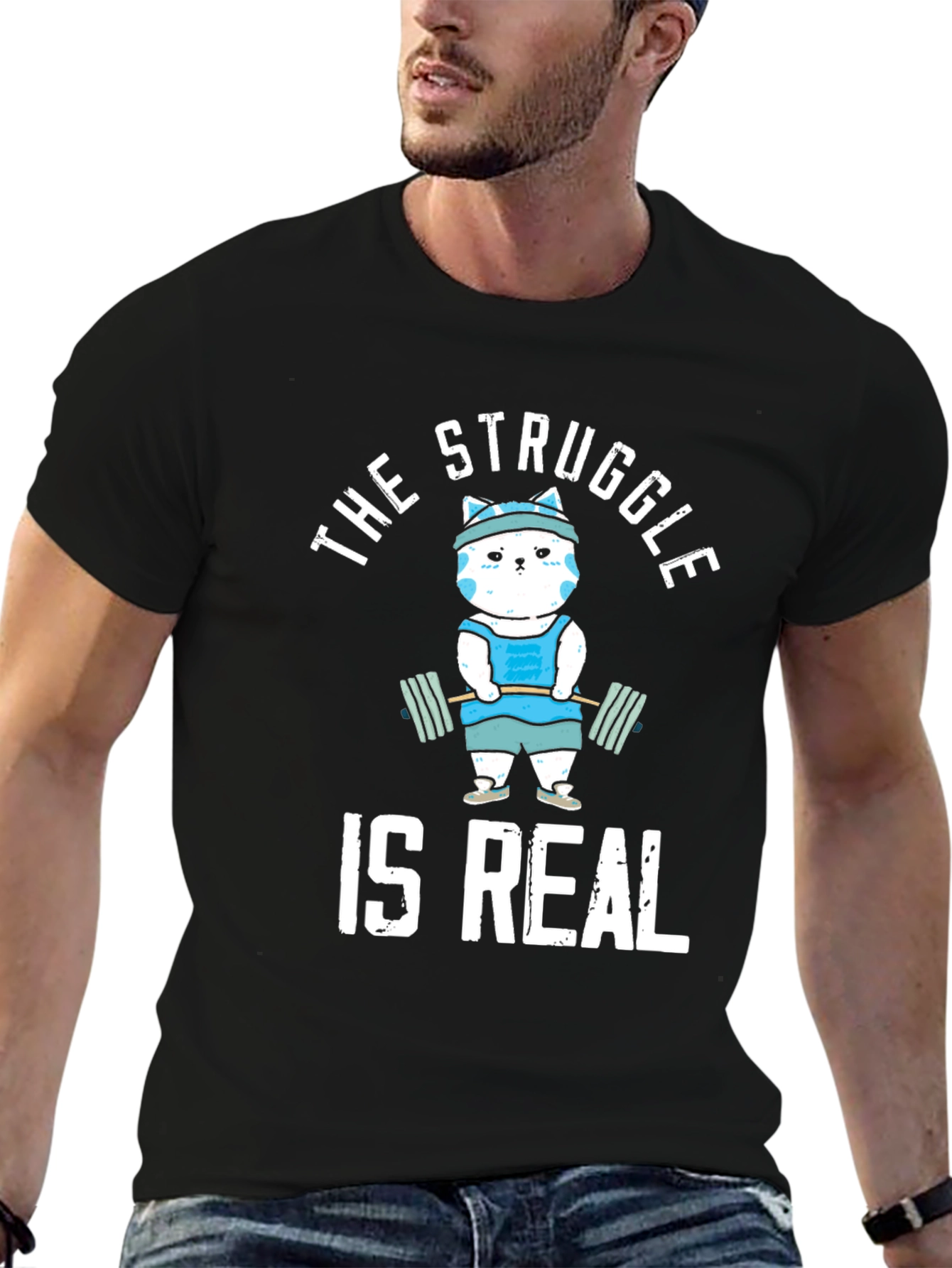 Funny Workout Cat T-Shirt - The Struggle Is Real Tee - 6