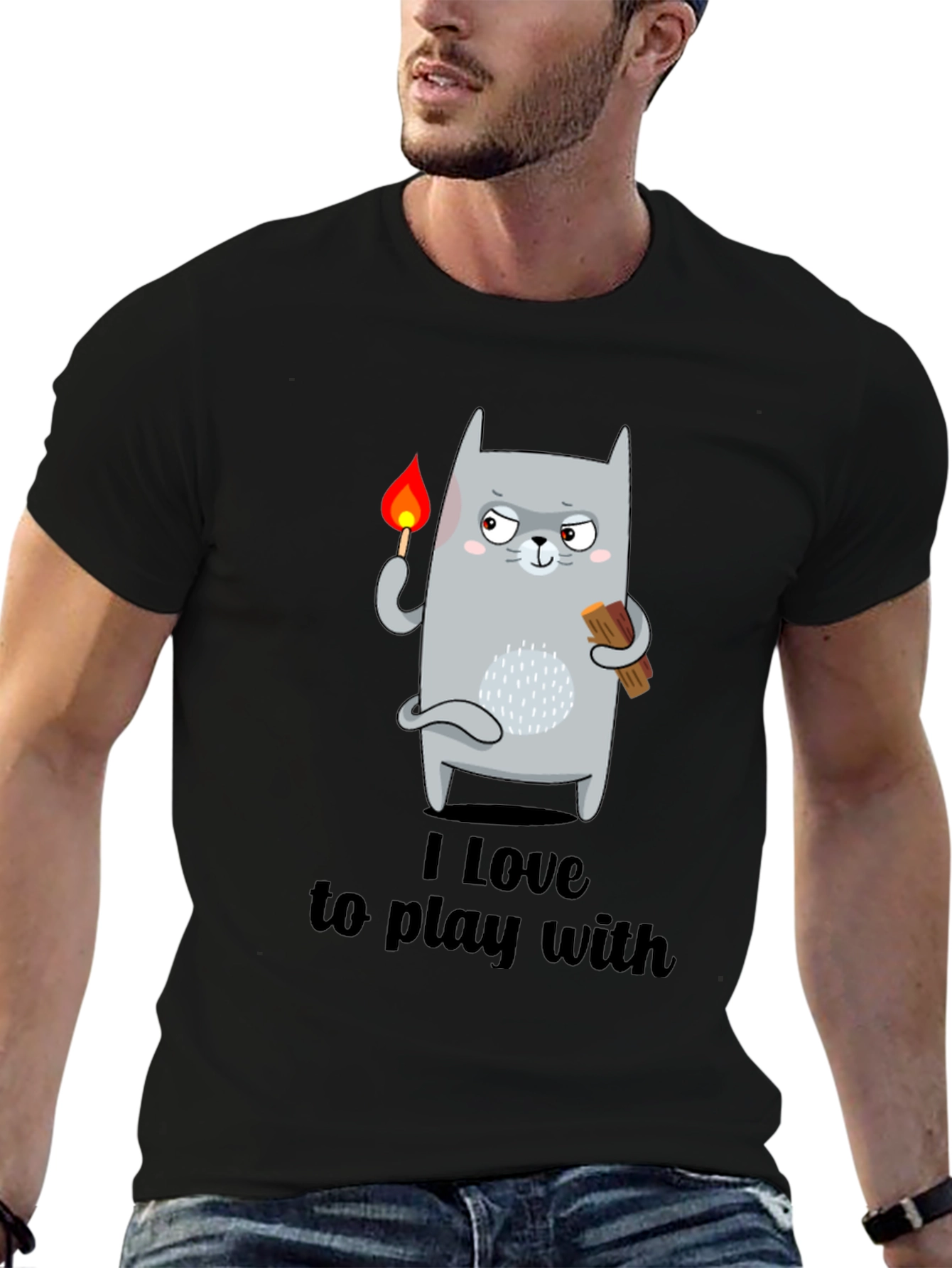 Black I Love To Play With Funny Cat T-Shirt view 6