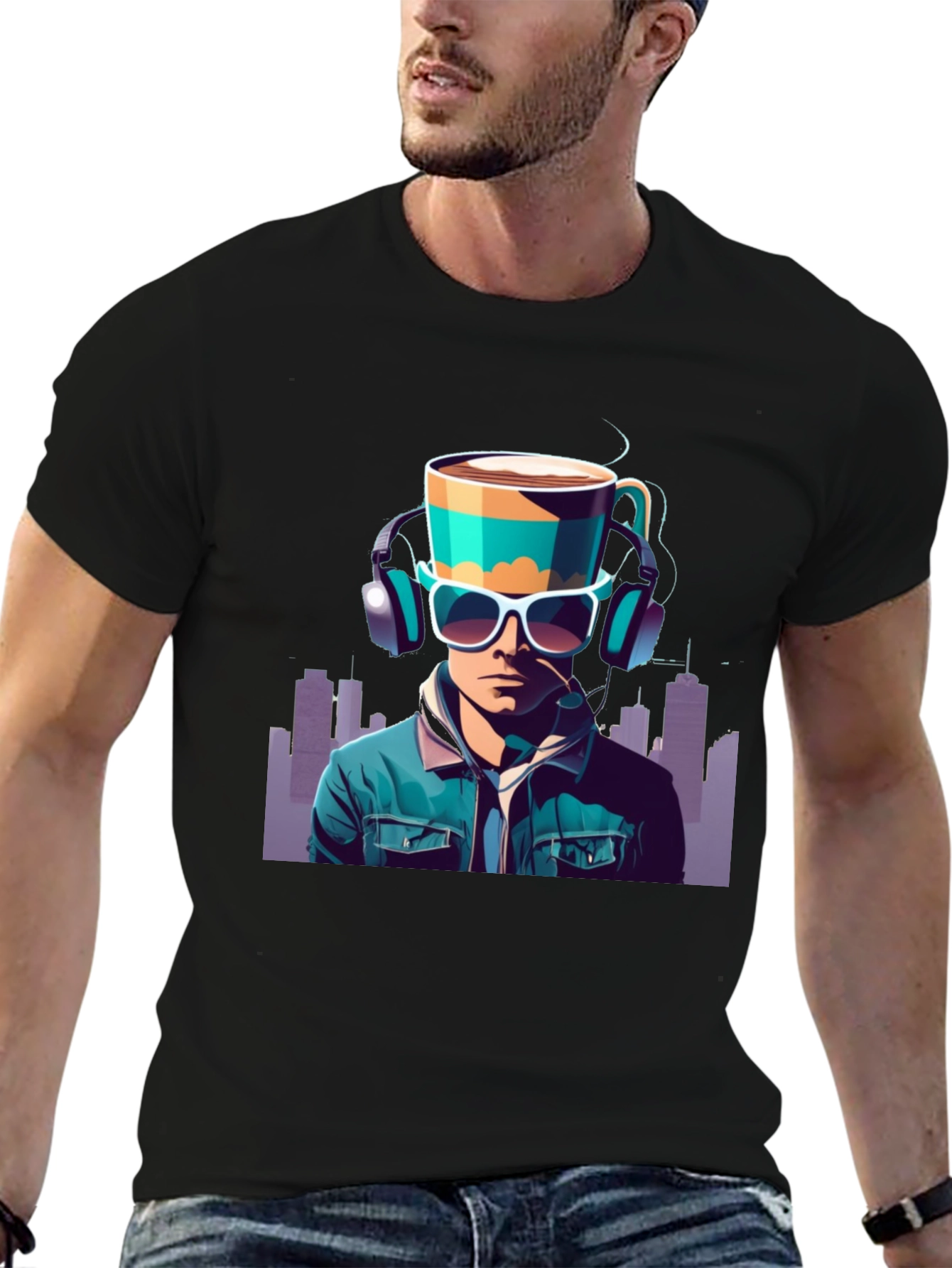 Black Coffee Headphone Man Graphic Tee view 6