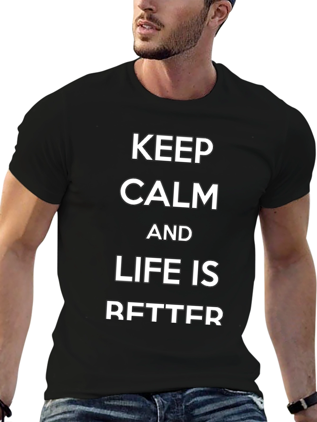 Black Keep Calm Funny Graphic Tee view 6