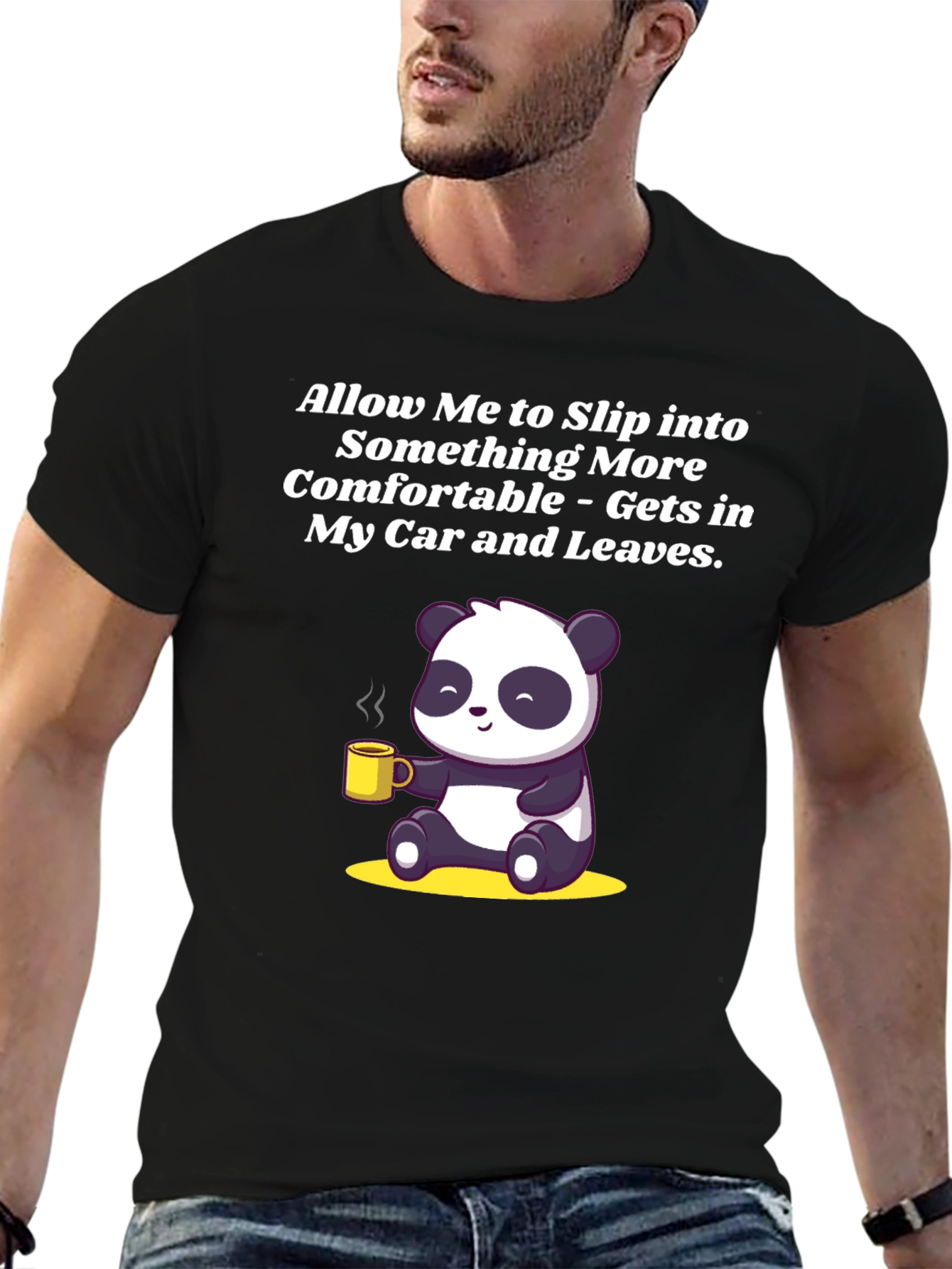 Black Funny Panda Graphic T-Shirt - Allow Me to Slip Into Something More Comfortable view 6