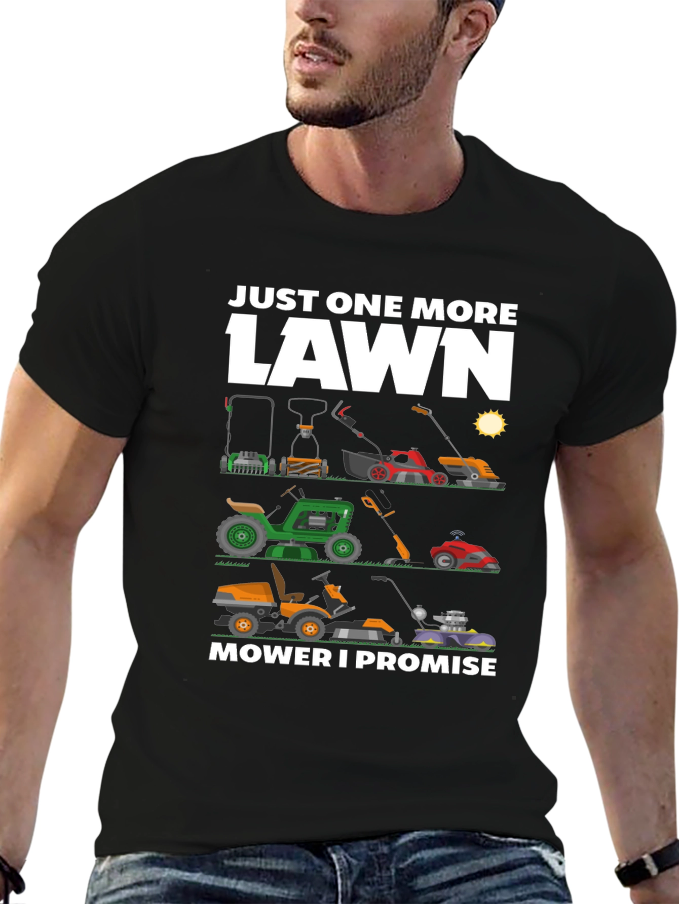 Black Just One More Lawn Mower T-Shirt view 6