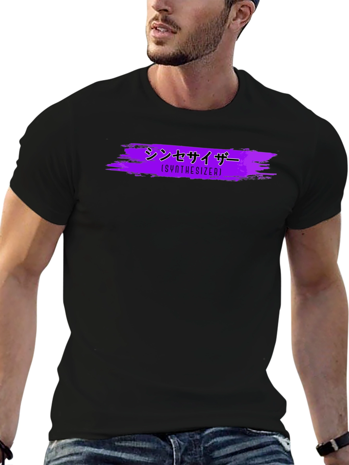 Black Synthwave Style Synthesizer Graphic Tee view 6